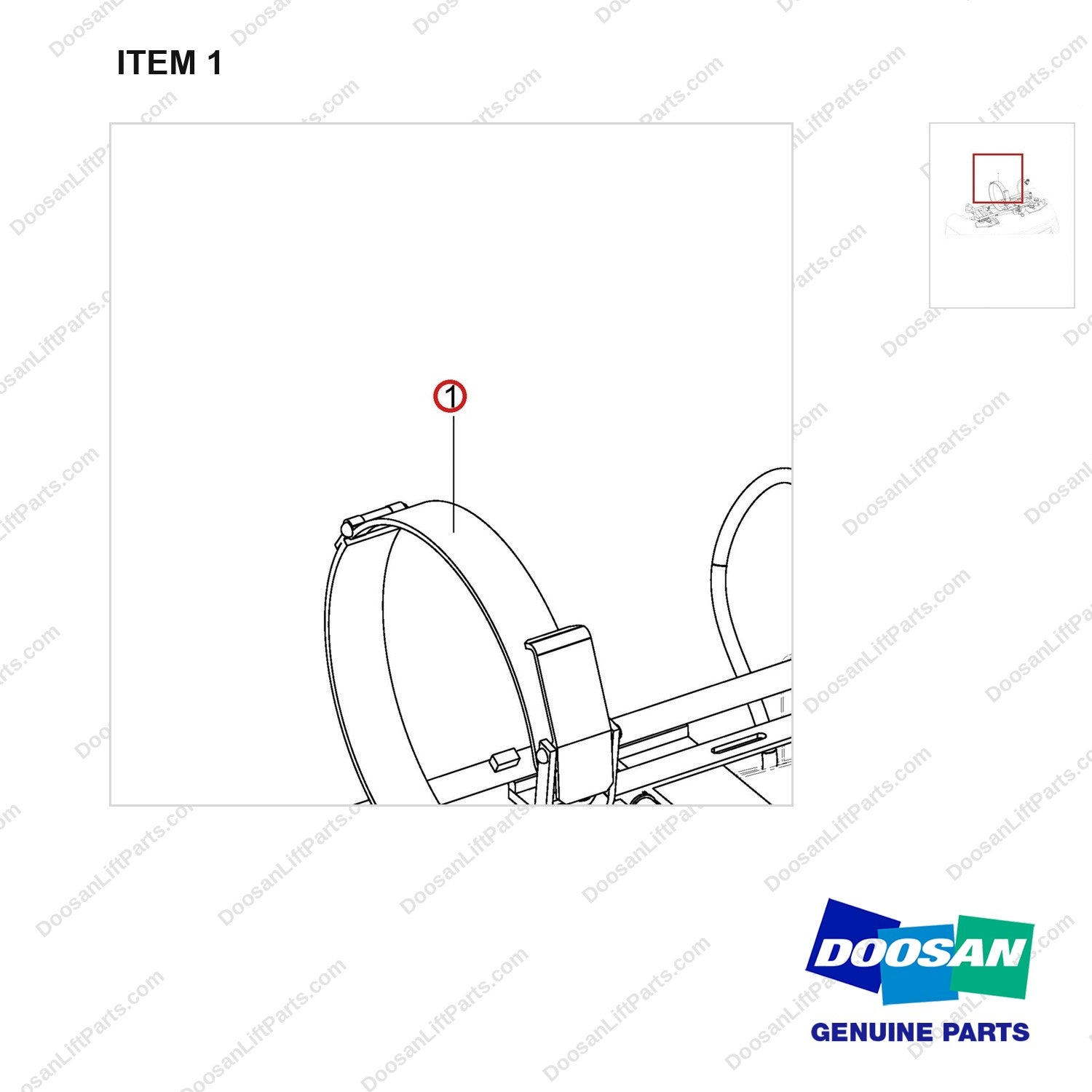 110965-00201 OPTN-LP CRADLE SWING DOWN;FOR GC55C STD - parts diagram, item 1 shown - genuine Doosan / Bobcat forklift part