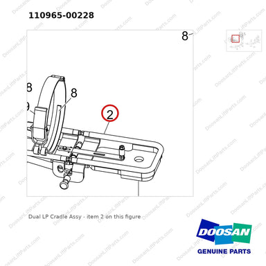 110965-00228 Dual LP Cradle Assy - parts diagram, item 2 shown - genuine Doosan / Bobcat forklift part