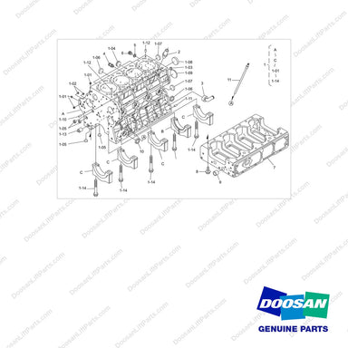 110970-00023 CASE,CRANK;GROUP_D40S KUBOTA - full parts diagram - genuine Doosan / Bobcat forklift part