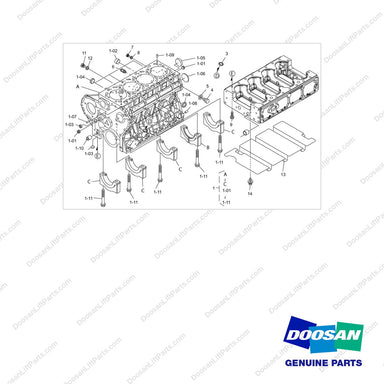 110970-00102 CRANKCASE GP - full parts diagram - genuine Doosan / Bobcat forklift part