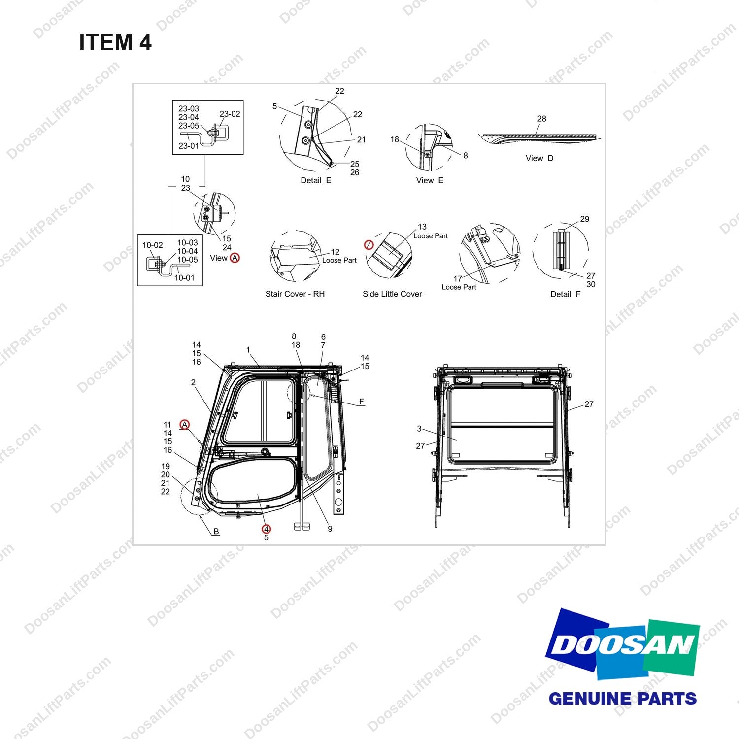 110982-00686 Modular Cabin Ass'y - Part 2 of 2 - full parts diagram, item 4 marked - genuine Doosan / Bobcat forklift part