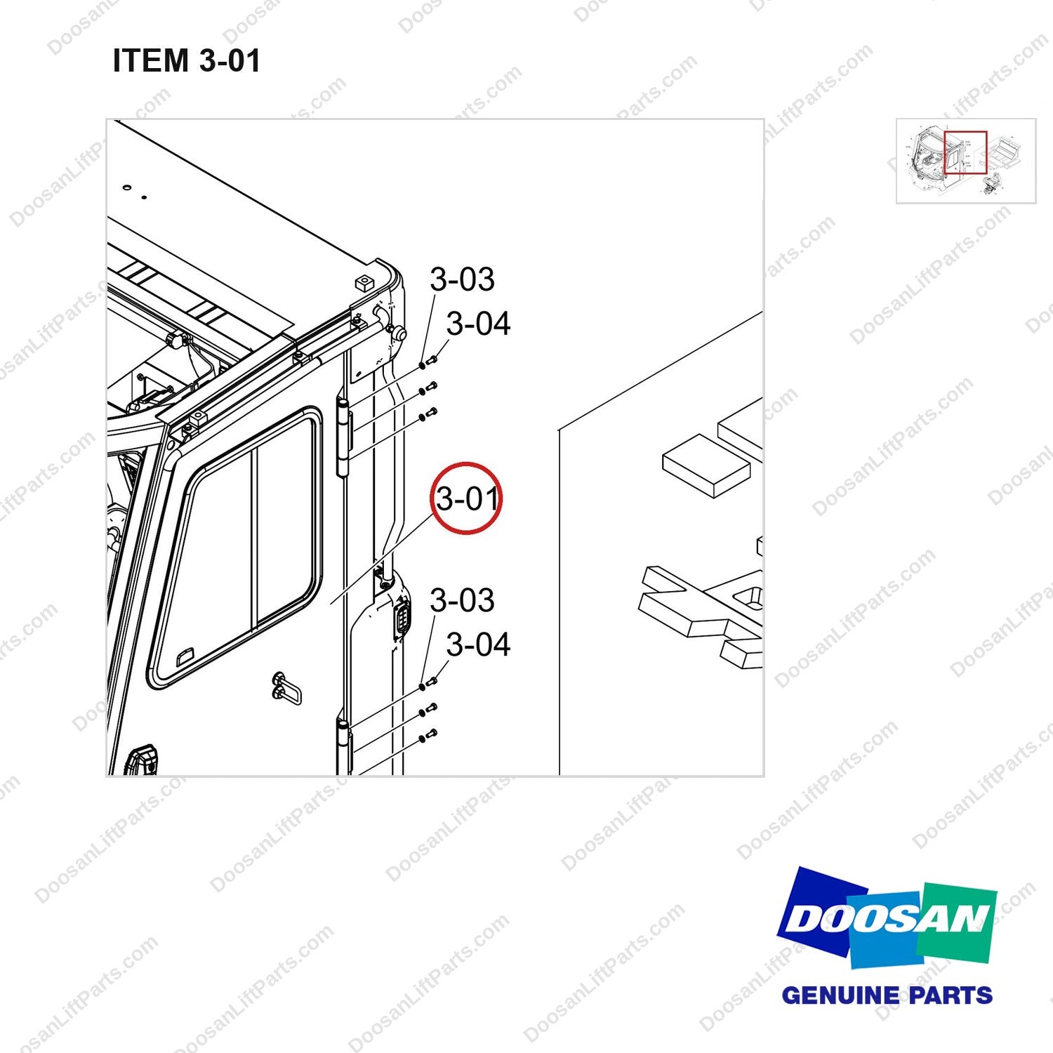 110982-02307 CABIN GROUP;DV180,DL08 STAGE V - parts diagram, item 3-01 shown - genuine Doosan / Bobcat forklift part