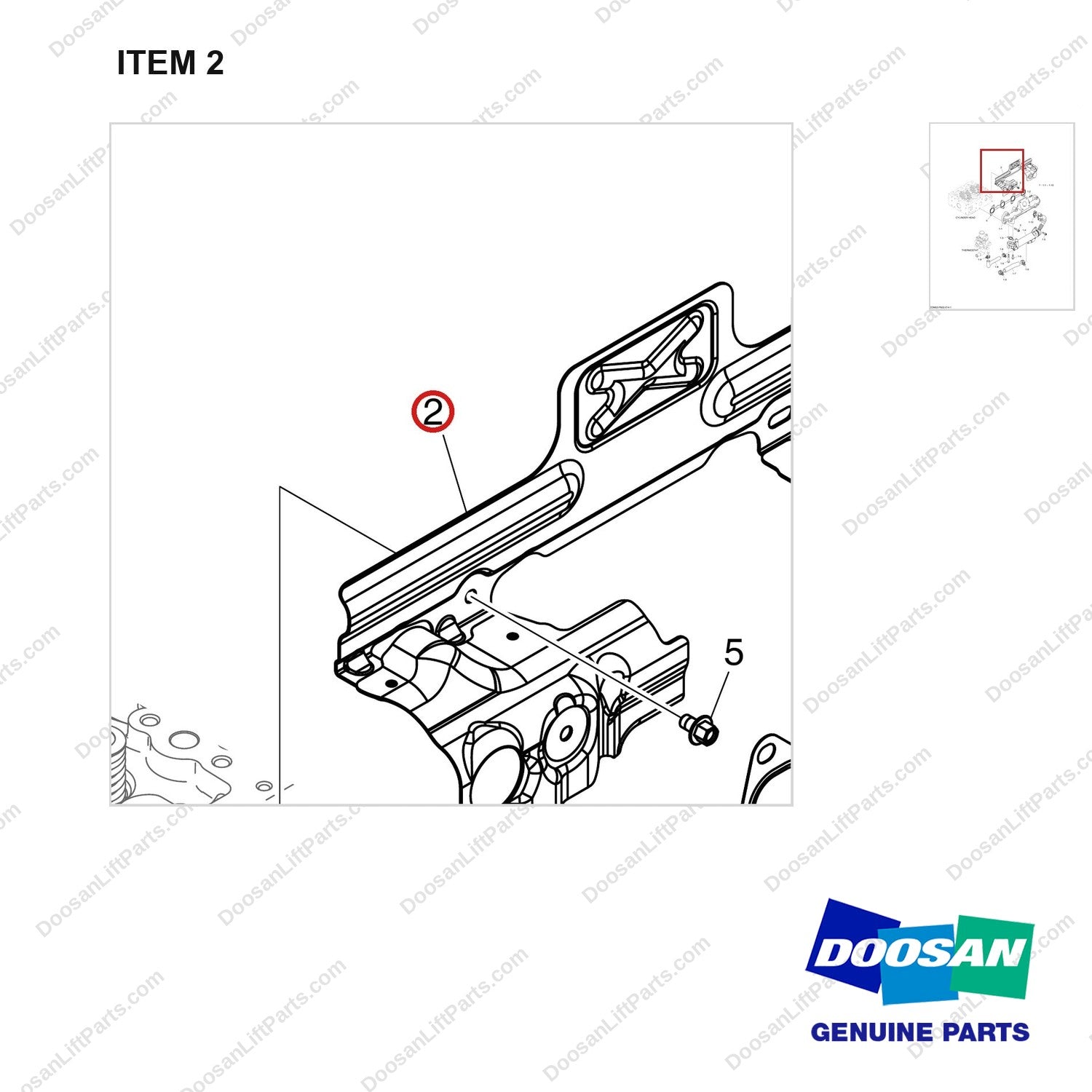 111002-00268A EXHAUST MANIFOLD - parts diagram, item 2 shown - genuine Doosan / Bobcat forklift part