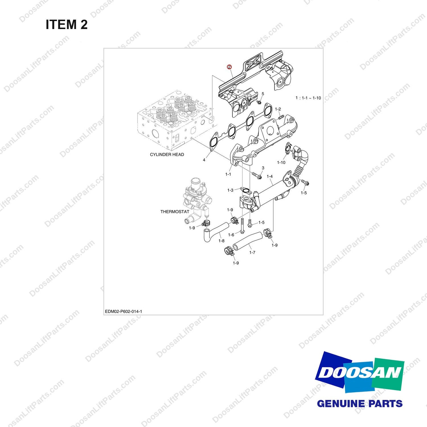 111002-00268A EXHAUST MANIFOLD - full parts diagram, item 2 marked - genuine Doosan / Bobcat forklift part