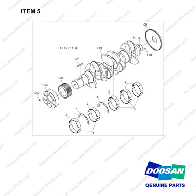111401-00028 CRANKSHAFT GROUP;DN03 - full parts diagram, item 5 marked - genuine Doosan / Bobcat forklift part
