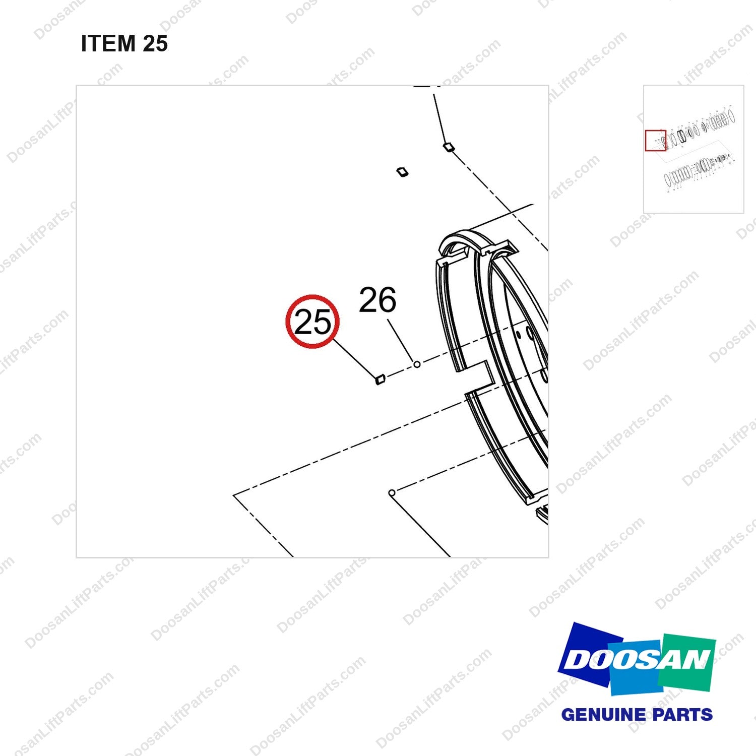 111601-01813 CLUTCH ASSY;FWD - parts diagram, item 25 shown - genuine Doosan / Bobcat forklift part
