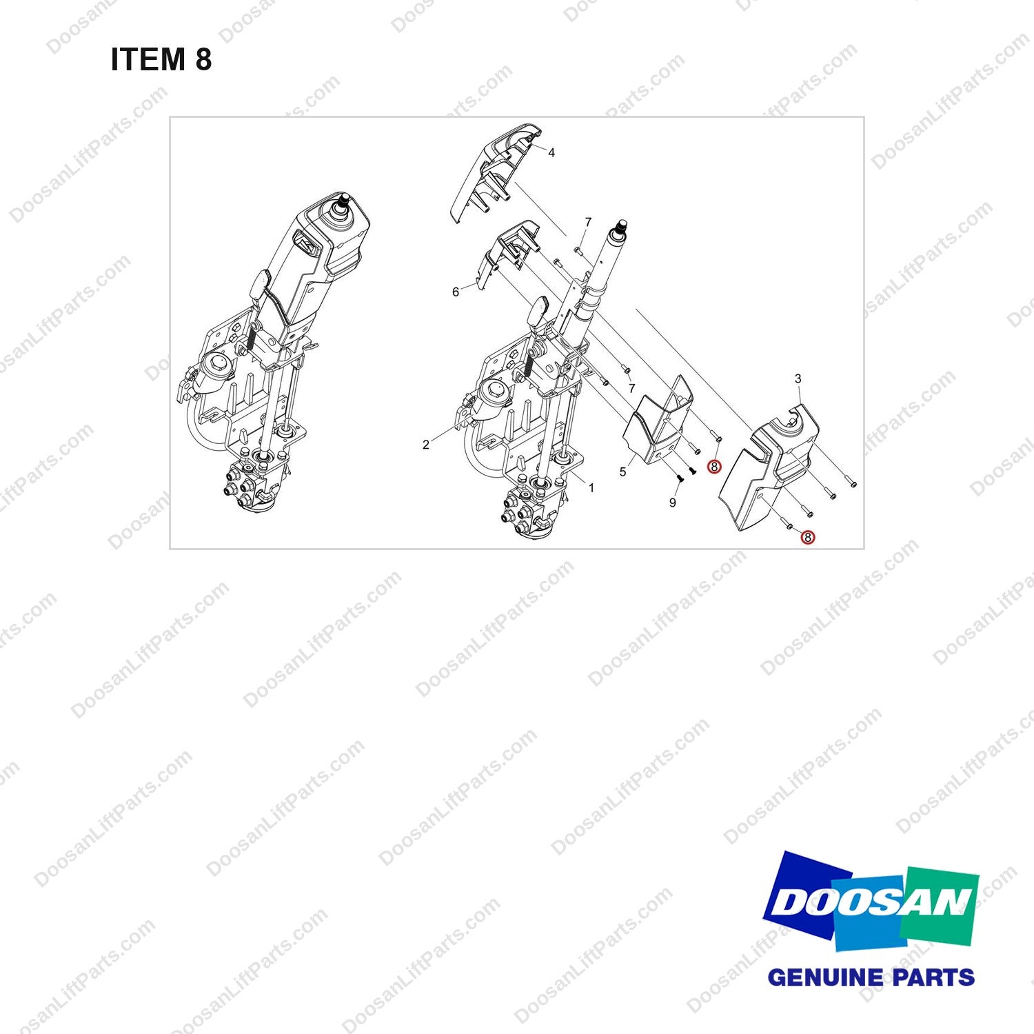 120103-00079 STEERING COLUMN - full parts diagram, item 8 marked - genuine Doosan / Bobcat forklift part