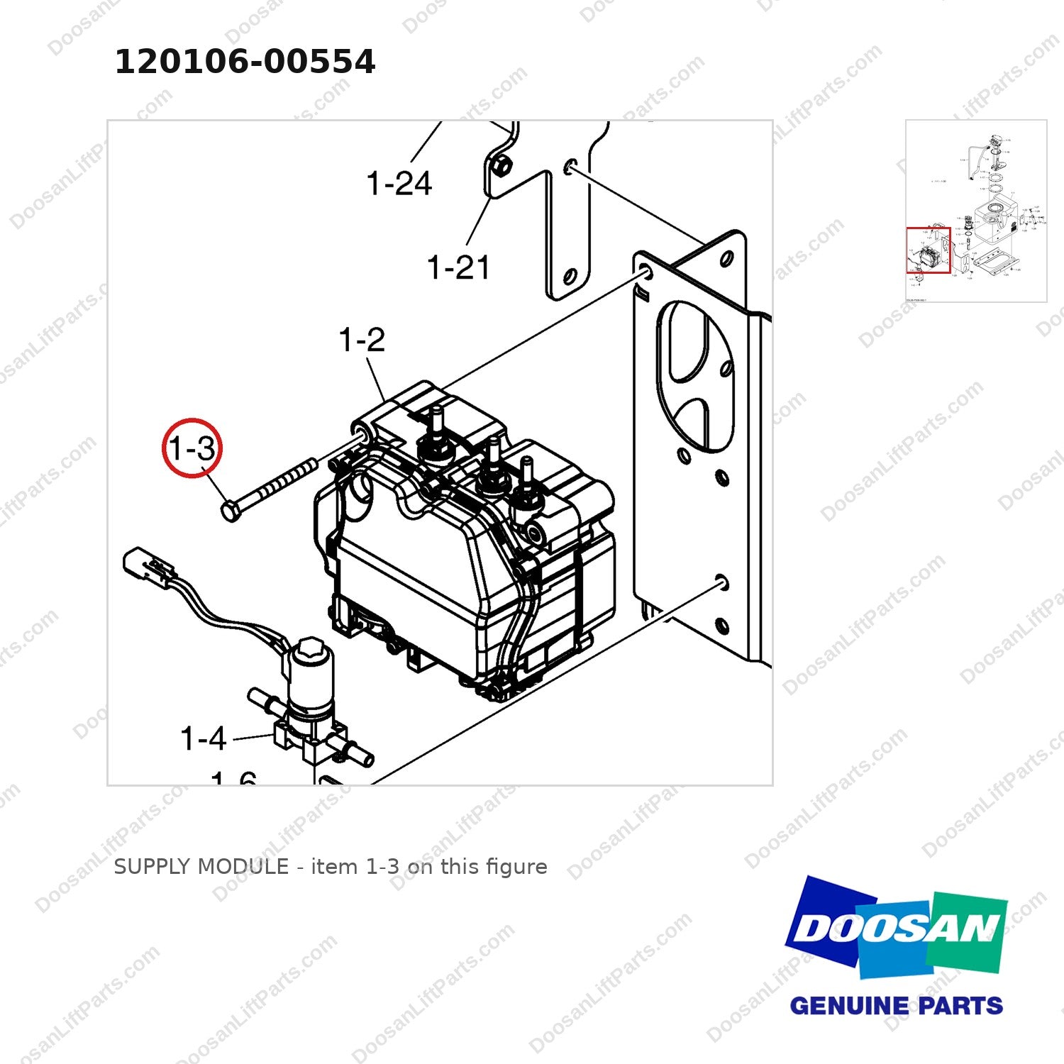 120106-00554 SUPPLY MODULE - parts diagram, item 1-3 shown - genuine Doosan / Bobcat forklift part