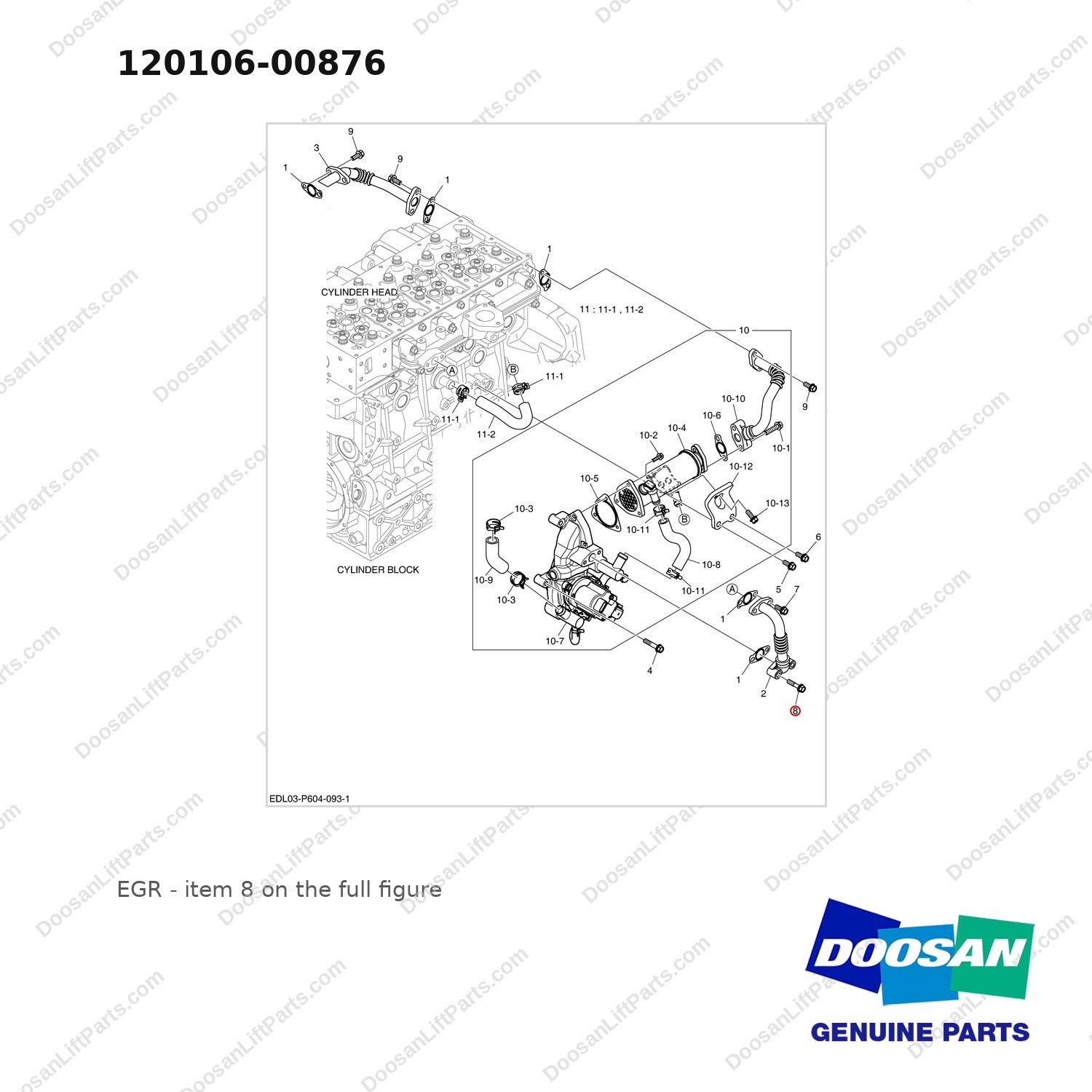 120106-00876 EGR - full parts diagram, item 8 marked - genuine Doosan / Bobcat forklift part