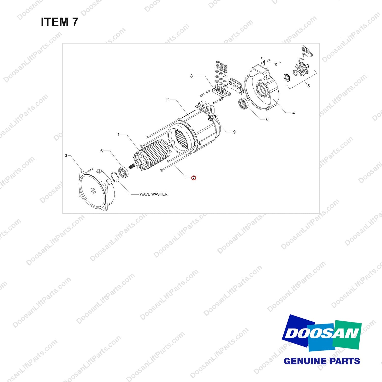 120106-01449 MOTOR ASSY,DRIVE;RH - full parts diagram, item 7 marked - genuine Doosan / Bobcat forklift part