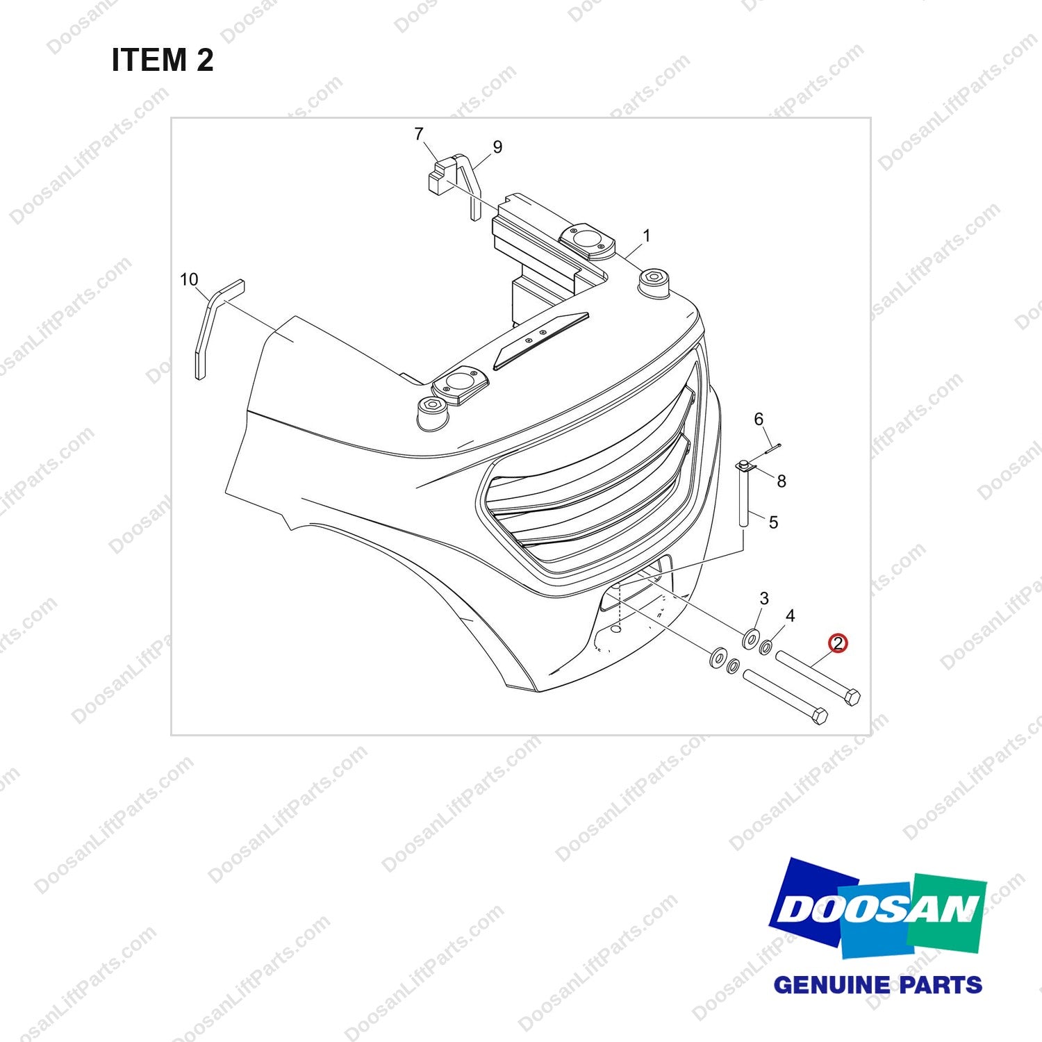 120106-01573 COUNTER WEIGHT GP;D50C-9 T5 55KW,BOBCAT - full parts diagram, item 2 marked - genuine Doosan / Bobcat forklift part