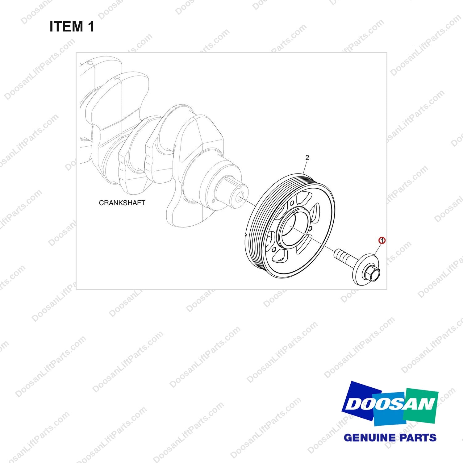 120106-01918 PULLEY ASSY,CRANKSHAFT;DN03 - full parts diagram, item 1 marked - genuine Doosan / Bobcat forklift part