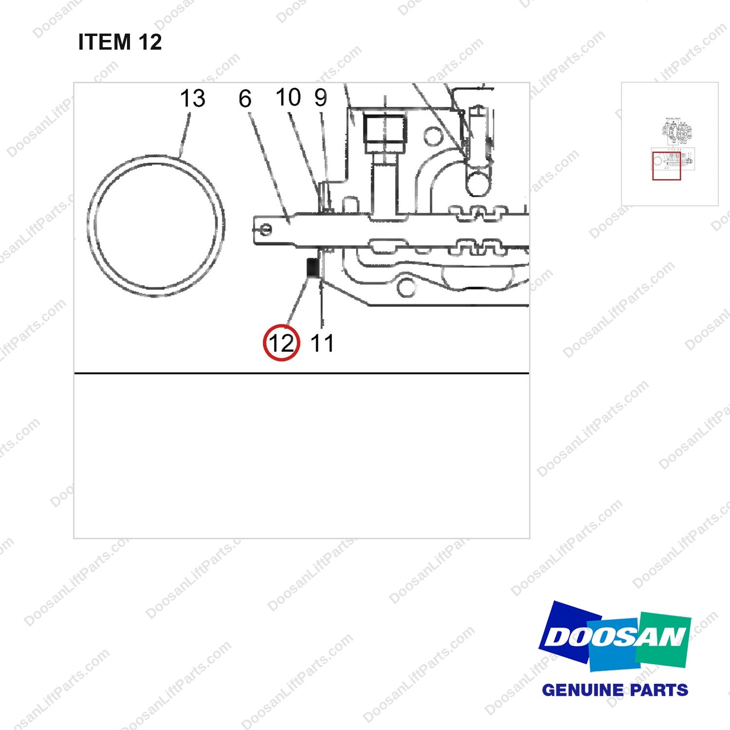 120107-00044 Valve-Section(Reach) - parts diagram, item 12 shown - genuine Doosan / Bobcat forklift part
