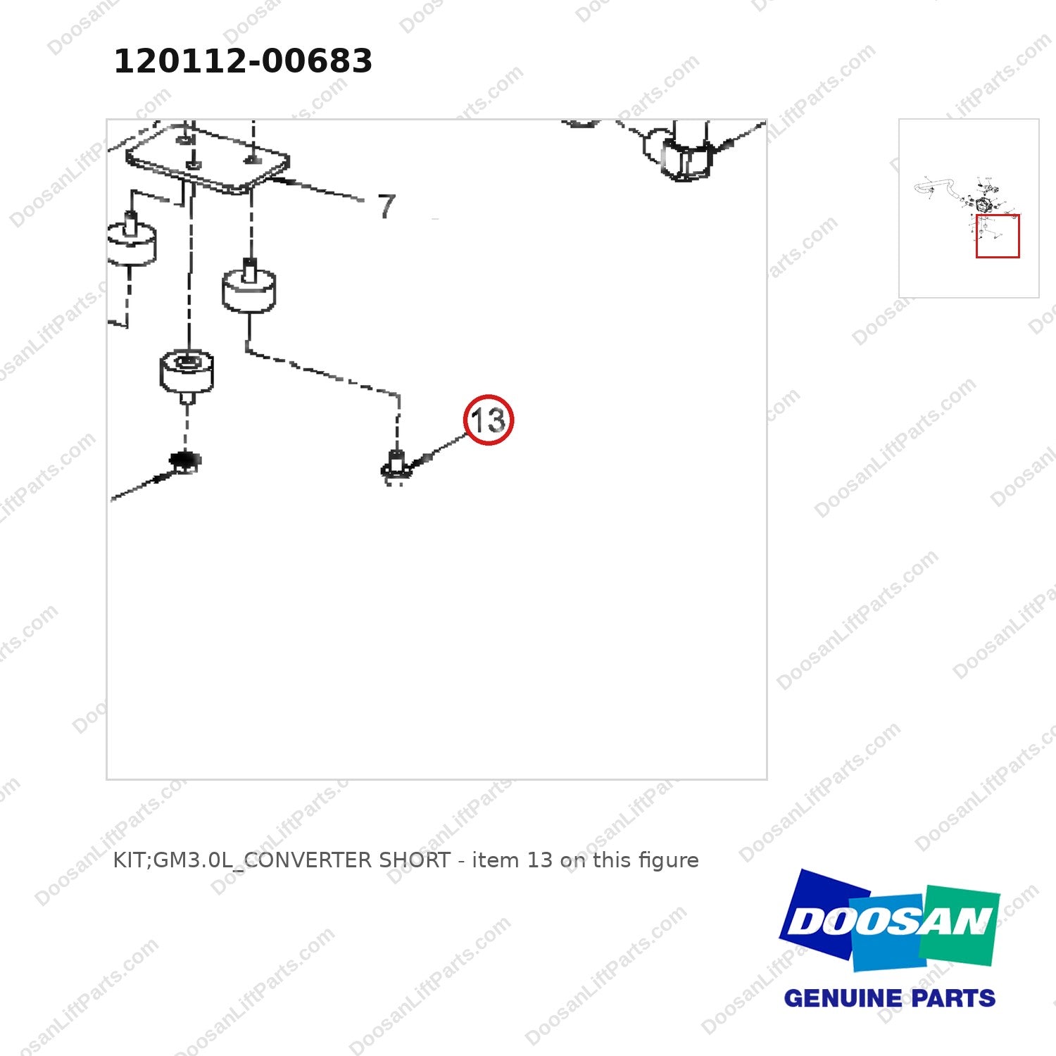 120112-00683 KIT;GM3.0L_CONVERTER SHORT - parts diagram, item 13 shown - genuine Doosan / Bobcat forklift part