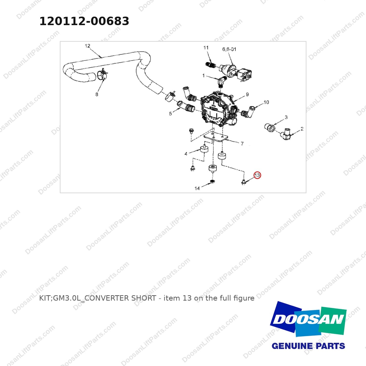 120112-00683 KIT;GM3.0L_CONVERTER SHORT - full parts diagram, item 13 marked - genuine Doosan / Bobcat forklift part