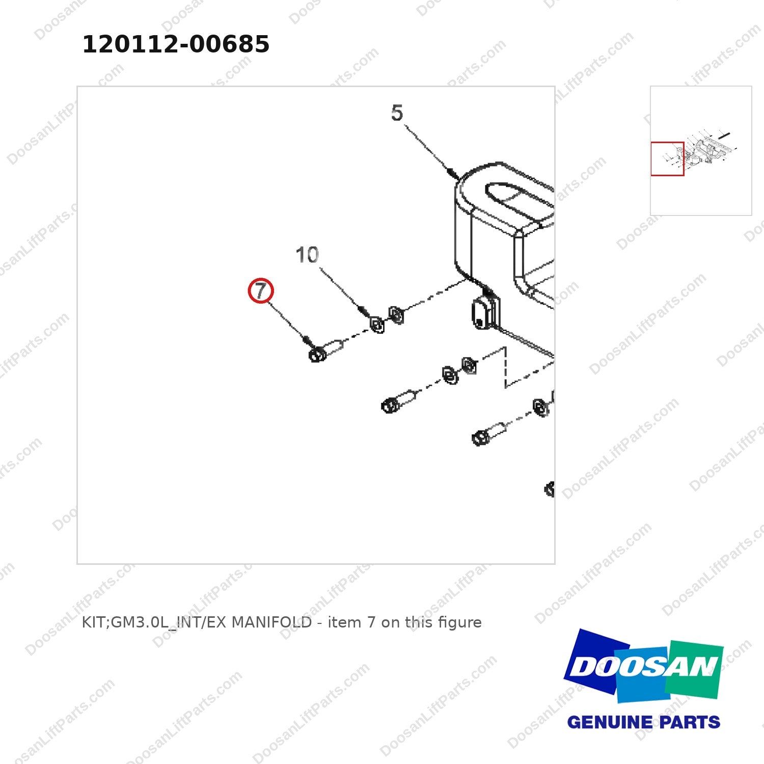 120112-00685 KIT;GM3.0L_INT/EX MANIFOLD - parts diagram, item 7 shown - genuine Doosan / Bobcat forklift part