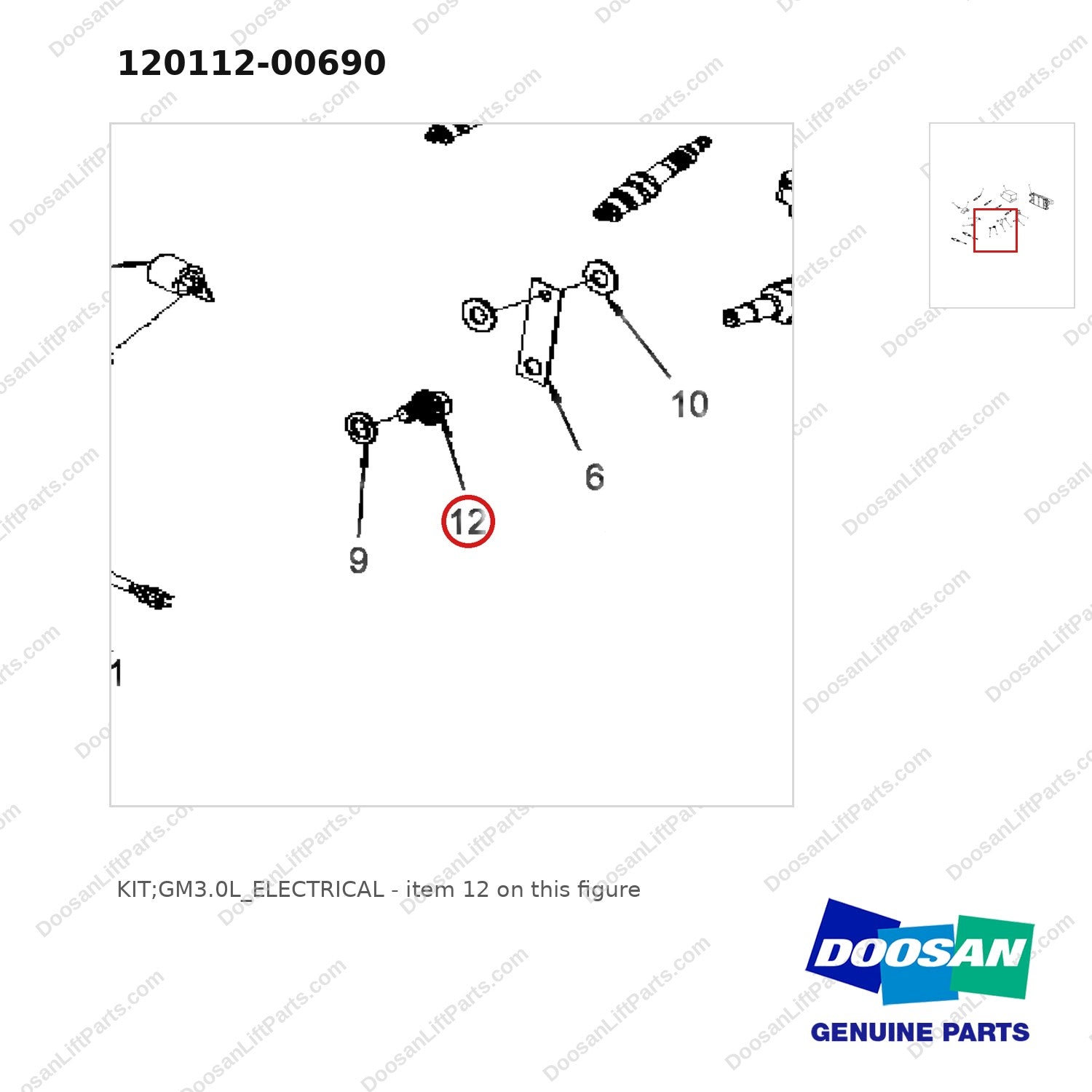 120112-00690 KIT;GM3.0L_ELECTRICAL - parts diagram, item 12 shown - genuine Doosan / Bobcat forklift part