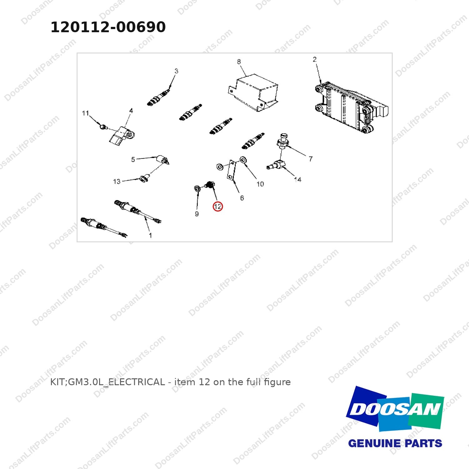 120112-00690 KIT;GM3.0L_ELECTRICAL - full parts diagram, item 12 marked - genuine Doosan / Bobcat forklift part