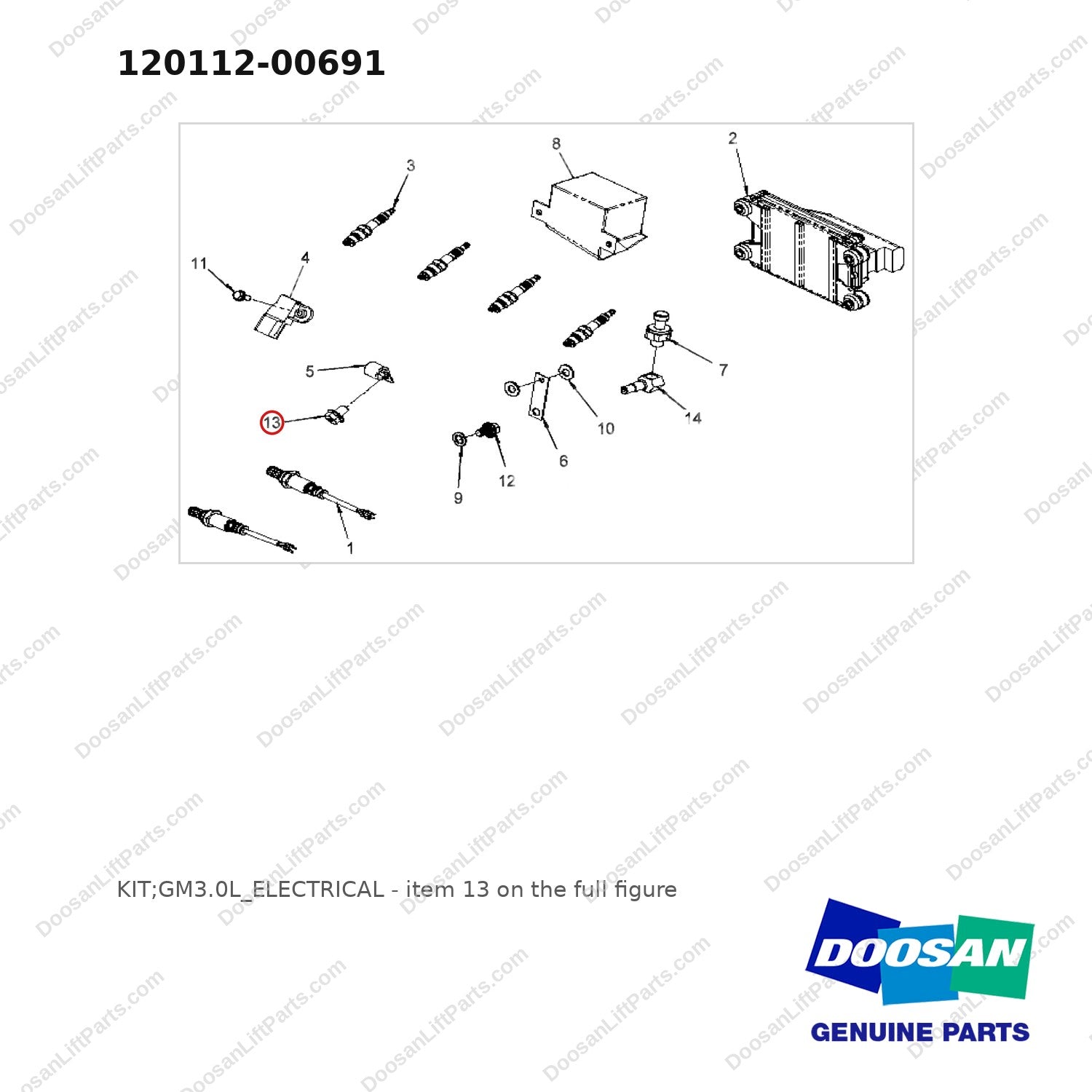 120112-00691 KIT;GM3.0L_ELECTRICAL - full parts diagram, item 13 marked - genuine Doosan / Bobcat forklift part