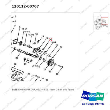 120112-00707 BASE ENGINE GROUP_02;GM3.0L - parts diagram, item 16 shown - genuine Doosan / Bobcat forklift part