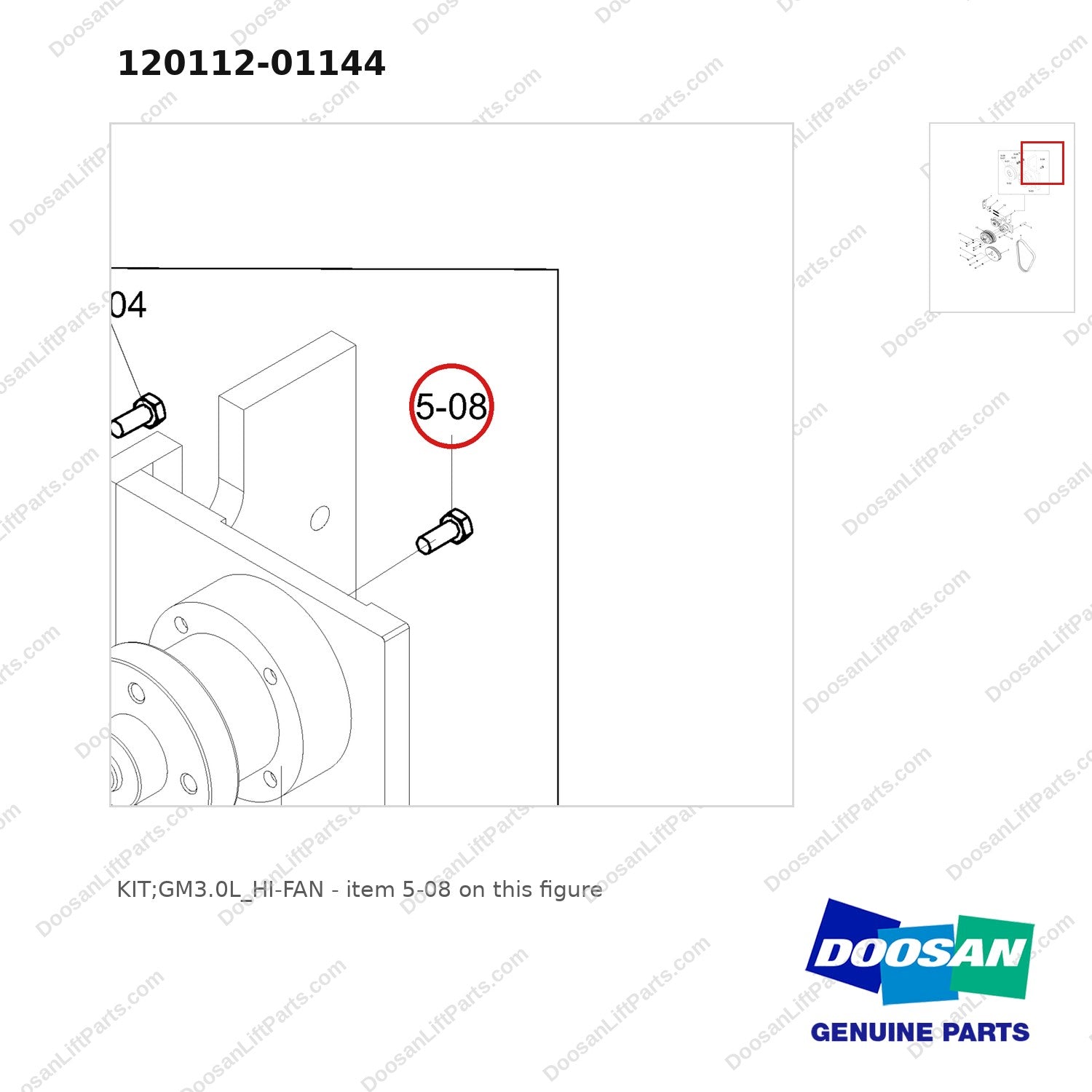 120112-01144 KIT;GM3.0L_HI-FAN - parts diagram, item 5-08 shown - genuine Doosan / Bobcat forklift part