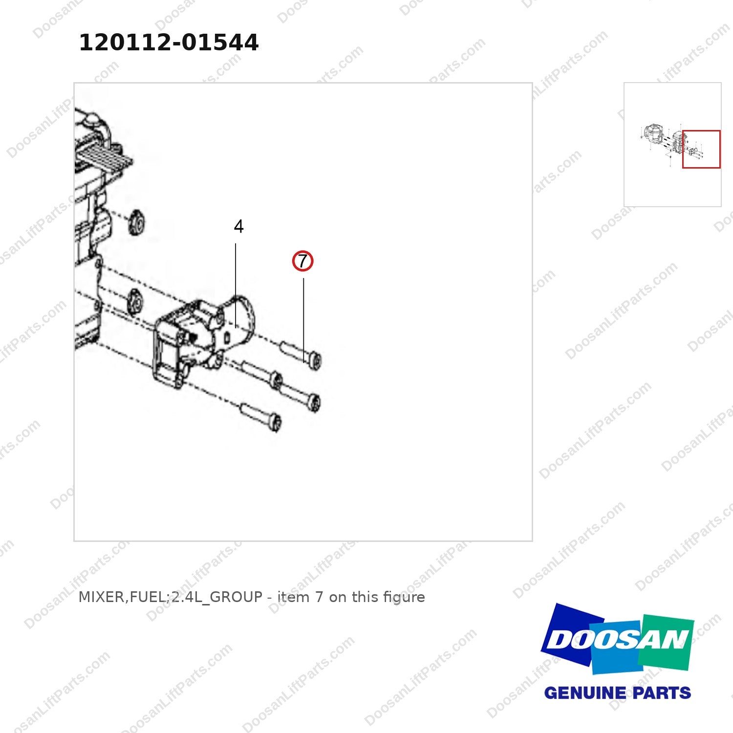 120112-01544 MIXER,FUEL;2.4L_GROUP - parts diagram, item 7 shown - genuine Doosan / Bobcat forklift part