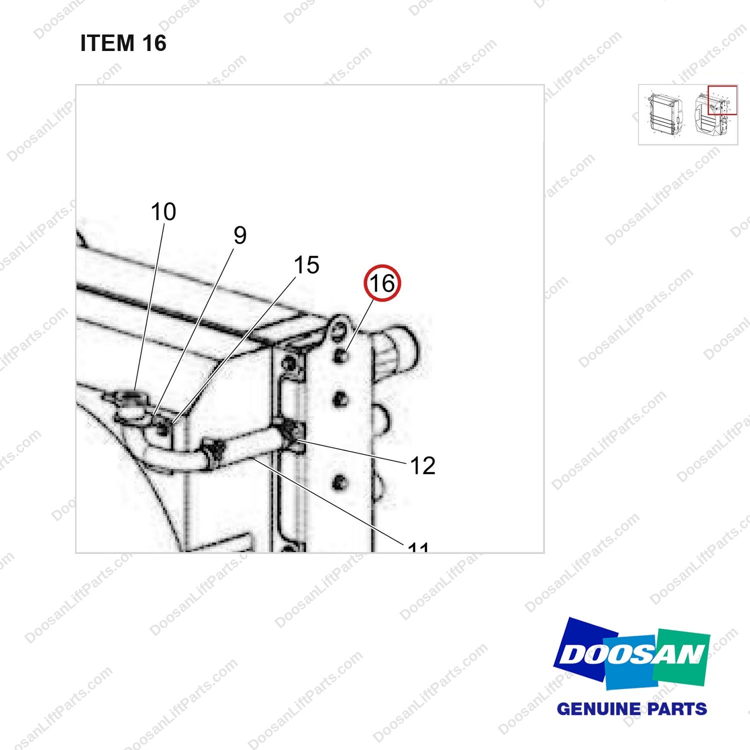 120112-01706 RADIATOR ASSY;D160S-9 - parts diagram, item 16 shown - genuine Doosan / Bobcat forklift part