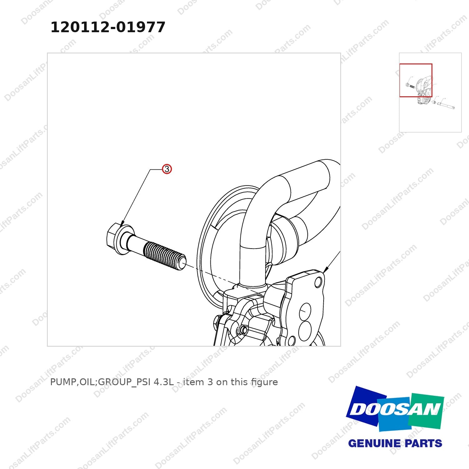 120112-01977 PUMP,OIL;GROUP_PSI 4.3L - parts diagram, item 3 shown - genuine Doosan / Bobcat forklift part