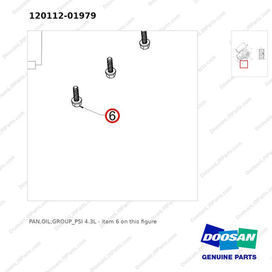 120112-01979 PAN,OIL;GROUP_PSI 4.3L - parts diagram, item 6 shown - genuine Doosan / Bobcat forklift part