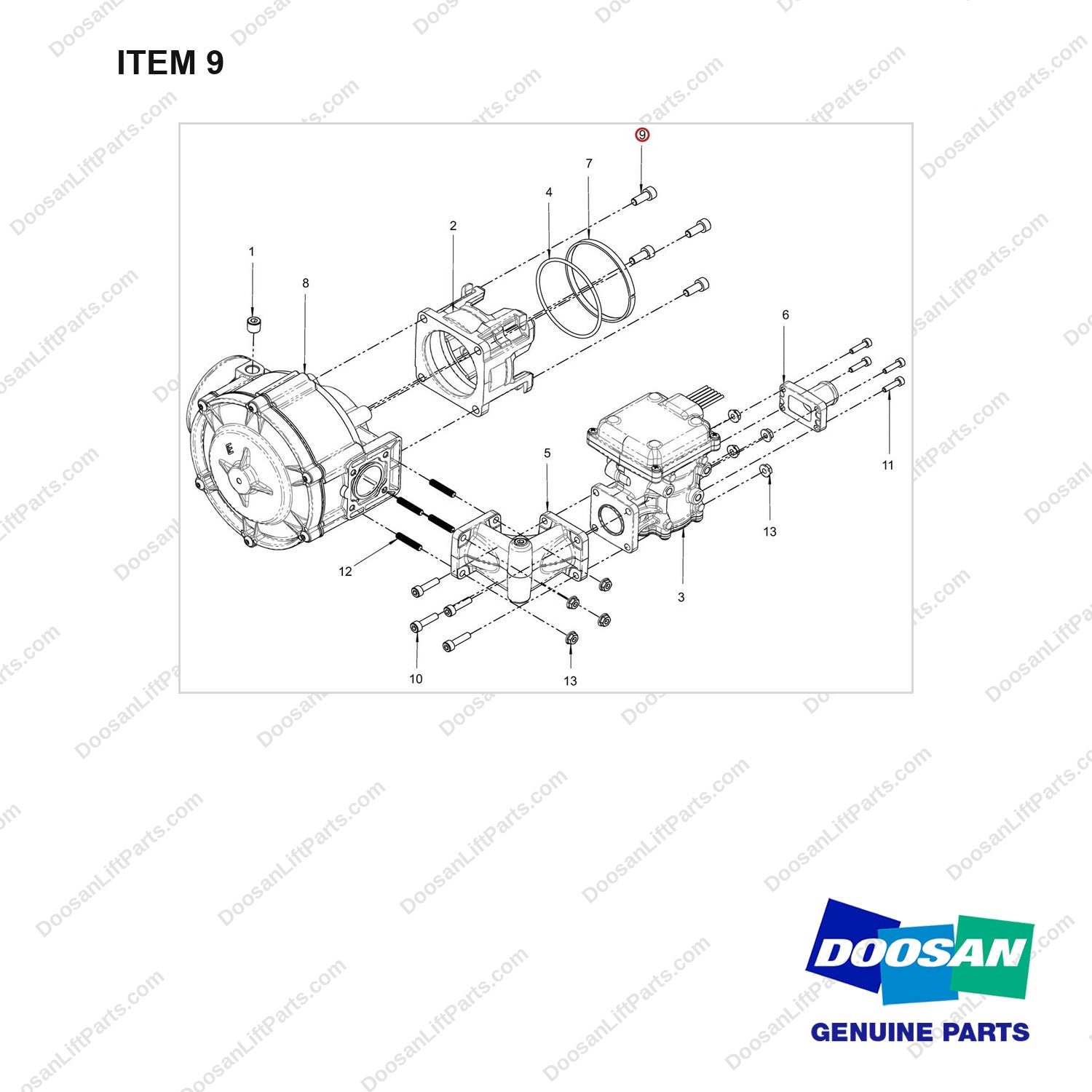 120112-01987 LINE GROUP,FUEL;PSI 4.3L - full parts diagram, item 9 marked - genuine Doosan / Bobcat forklift part