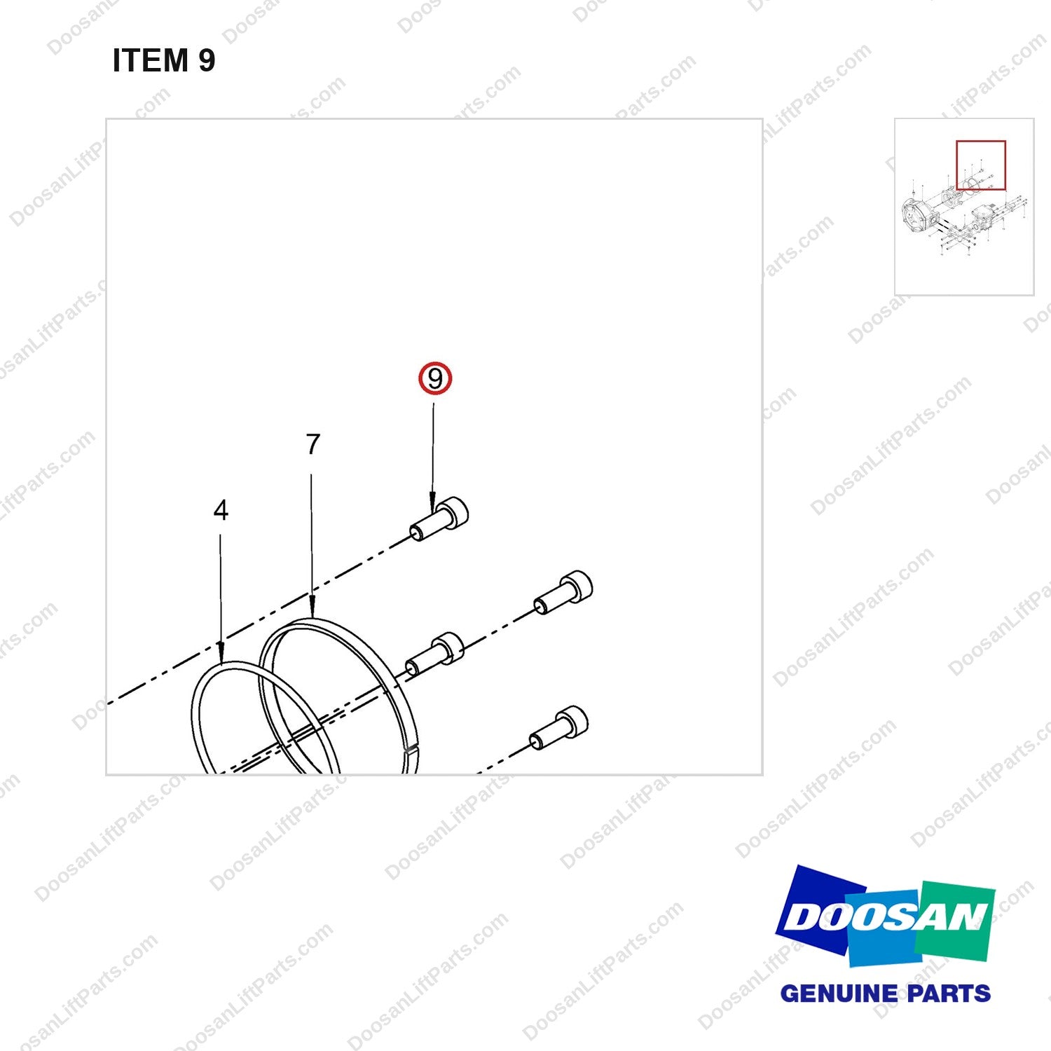 120112-01987 LINE GROUP,FUEL;PSI 4.3L - parts diagram, item 9 shown - genuine Doosan / Bobcat forklift part
