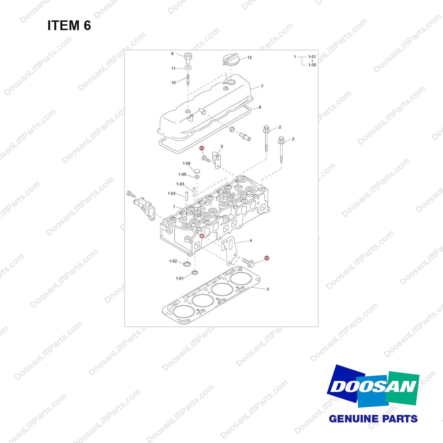 120112-02054 HEAD ASSY,CYLINDER - full parts diagram, item 6 marked - genuine Doosan / Bobcat forklift part