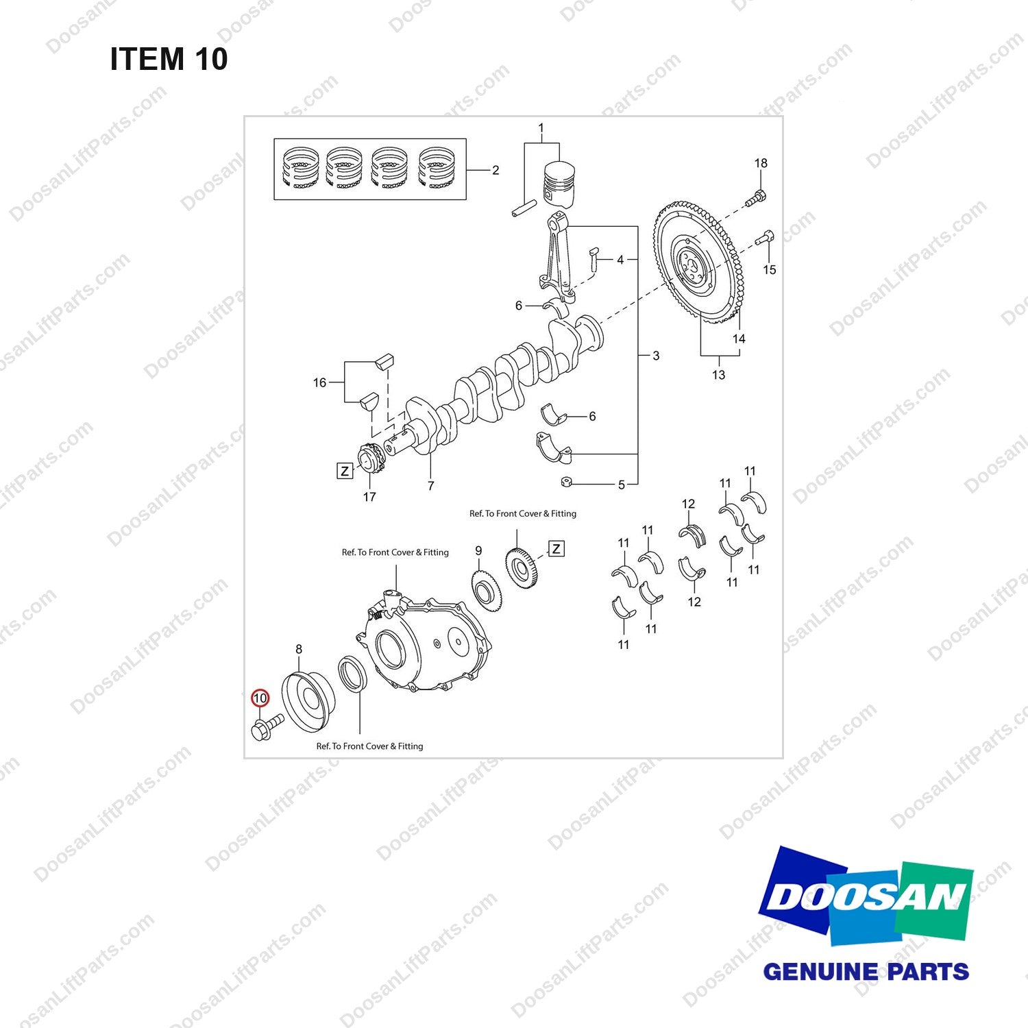 120112-02056 PISTON KIT;GCT K25 CERT ENGINE - full parts diagram, item 10 marked - genuine Doosan / Bobcat forklift part