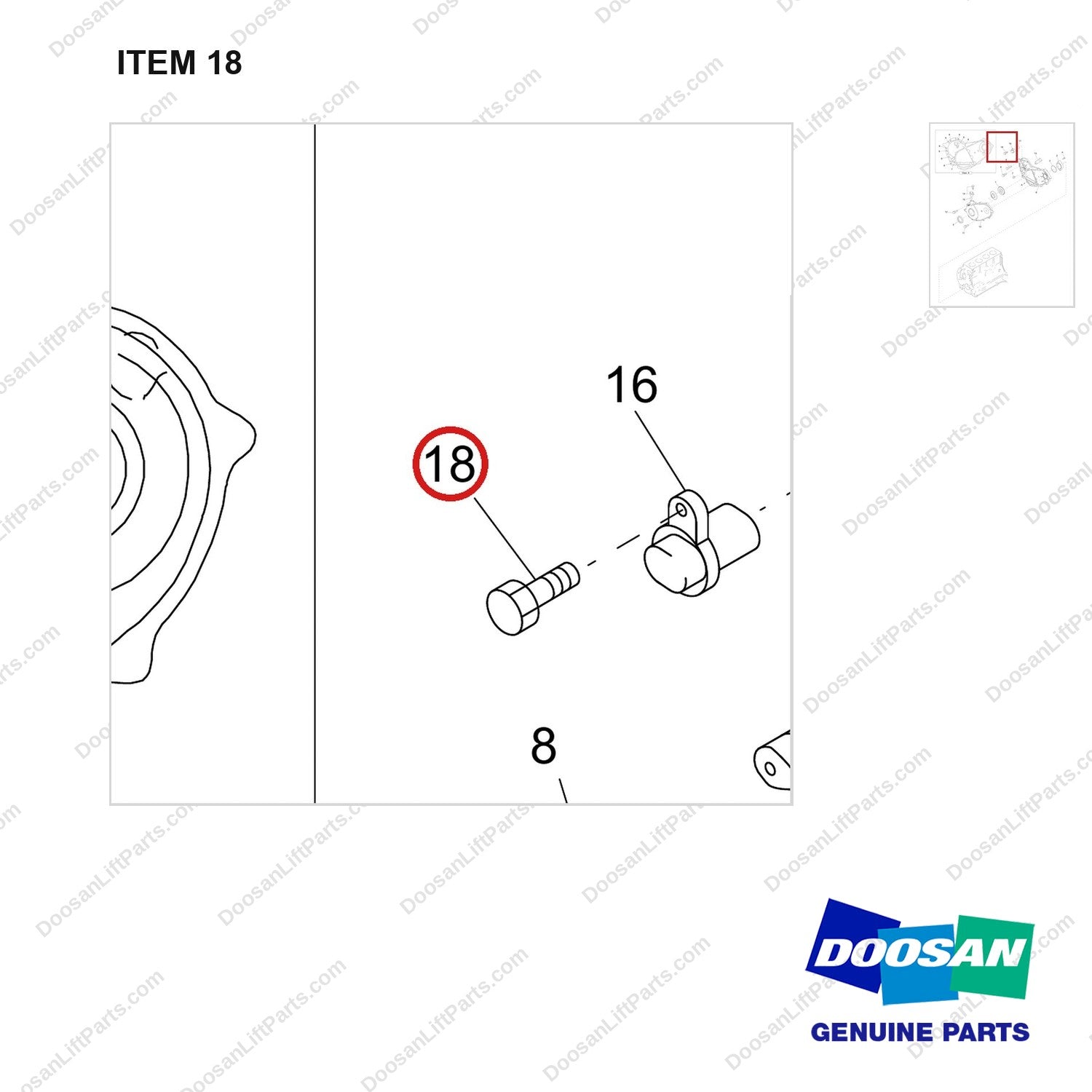 120112-02062 COVER,FRONT - parts diagram, item 18 shown - genuine Doosan / Bobcat forklift part