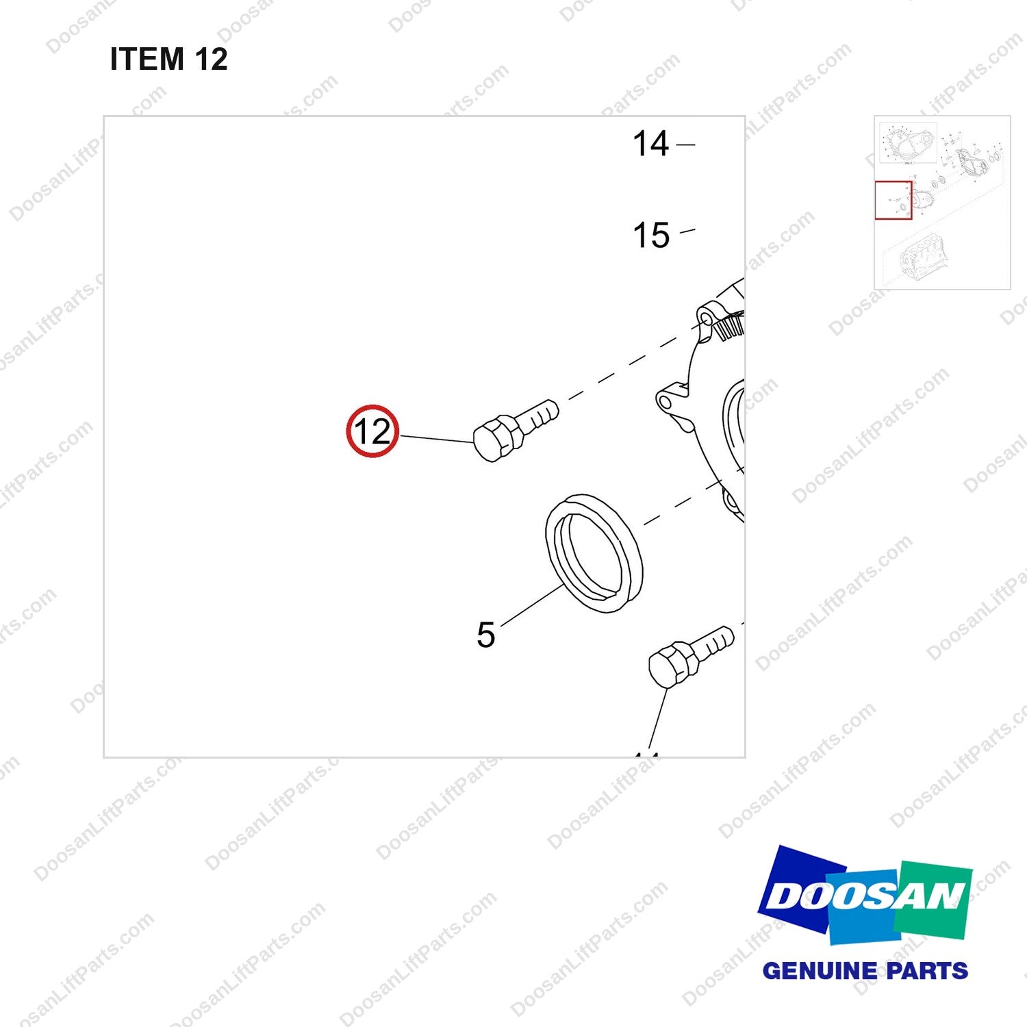 120112-02065 COVER,FRONT - parts diagram, item 12 shown - genuine Doosan / Bobcat forklift part