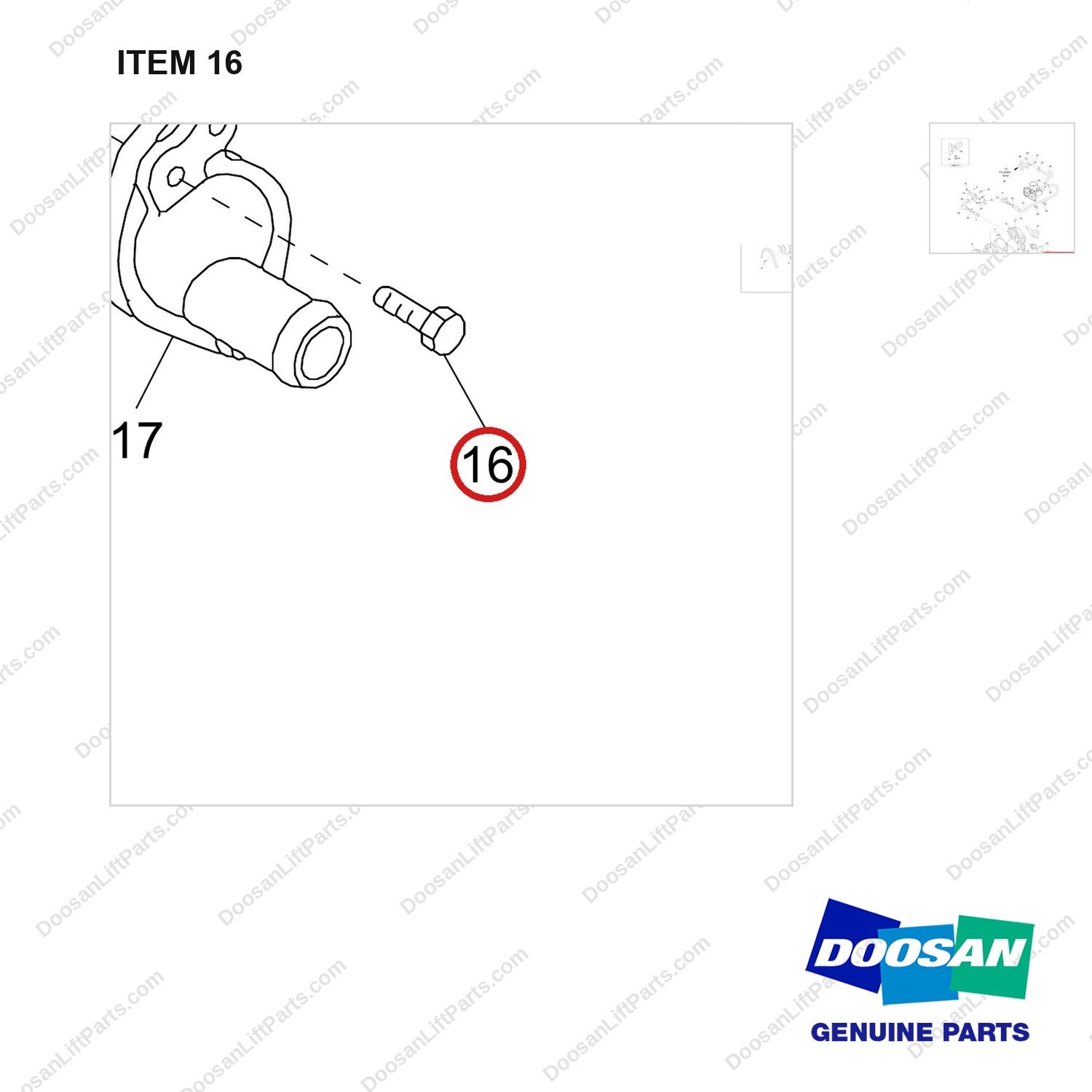 120112-02078 PUMP ASSY,WATER;GCT GK25 ENGINE - parts diagram, item 16 shown - genuine Doosan / Bobcat forklift part