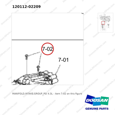 120112-02209 MANIFOLD,INTAKE;GROUP_PSI 4.3L - parts diagram, item 7-02 shown - genuine Doosan / Bobcat forklift part