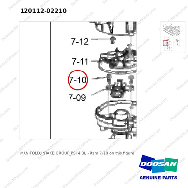 120112-02210 MANIFOLD,INTAKE;GROUP_PSI 4.3L - parts diagram, item 7-10 shown - genuine Doosan / Bobcat forklift part