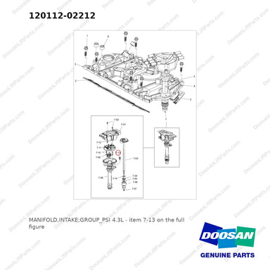 120112-02212 MANIFOLD,INTAKE;GROUP_PSI 4.3L - full parts diagram, item 7-13 marked - genuine Doosan / Bobcat forklift part