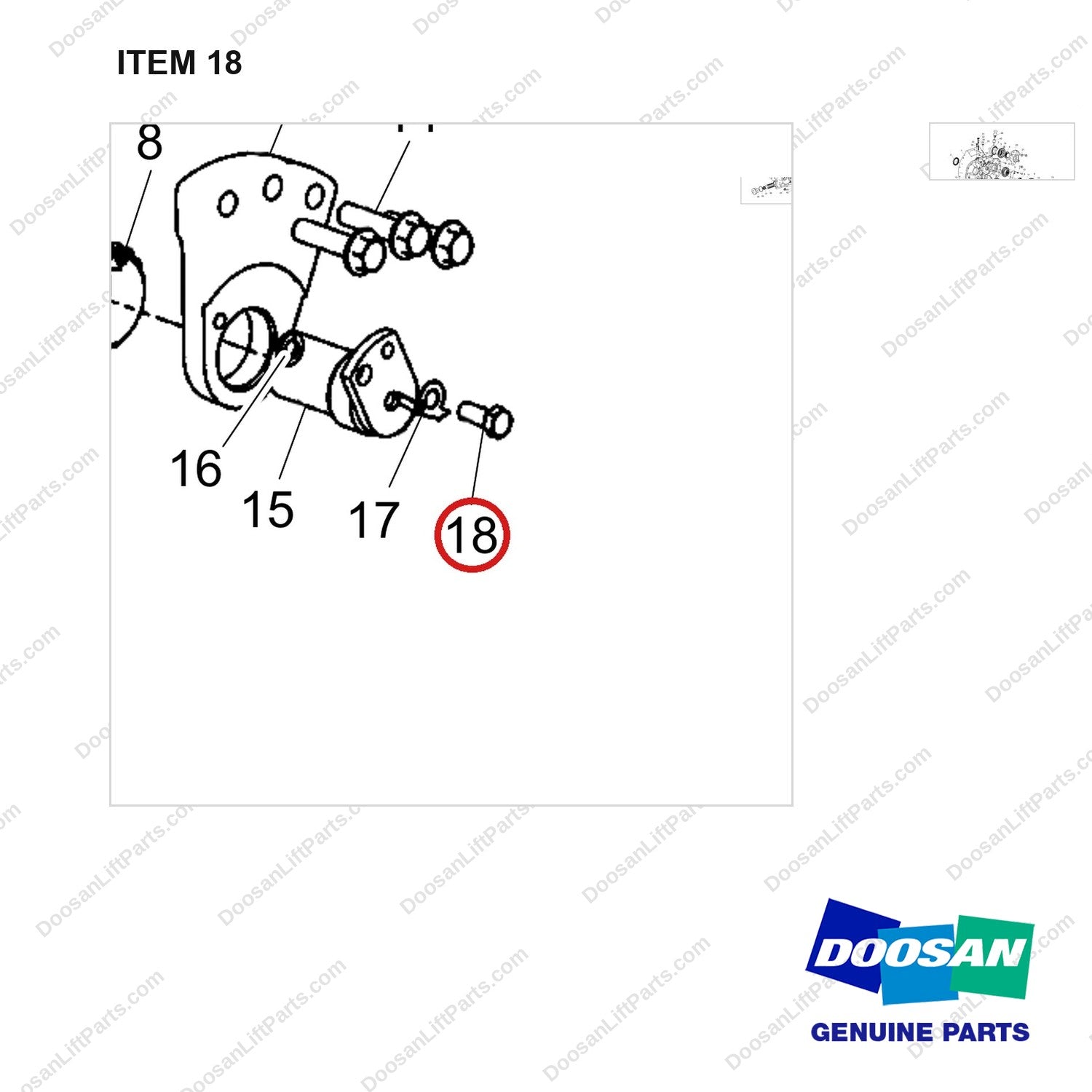 120112-02274 HOUSING ASSY;T/C - parts diagram, item 18 shown - genuine Doosan / Bobcat forklift part