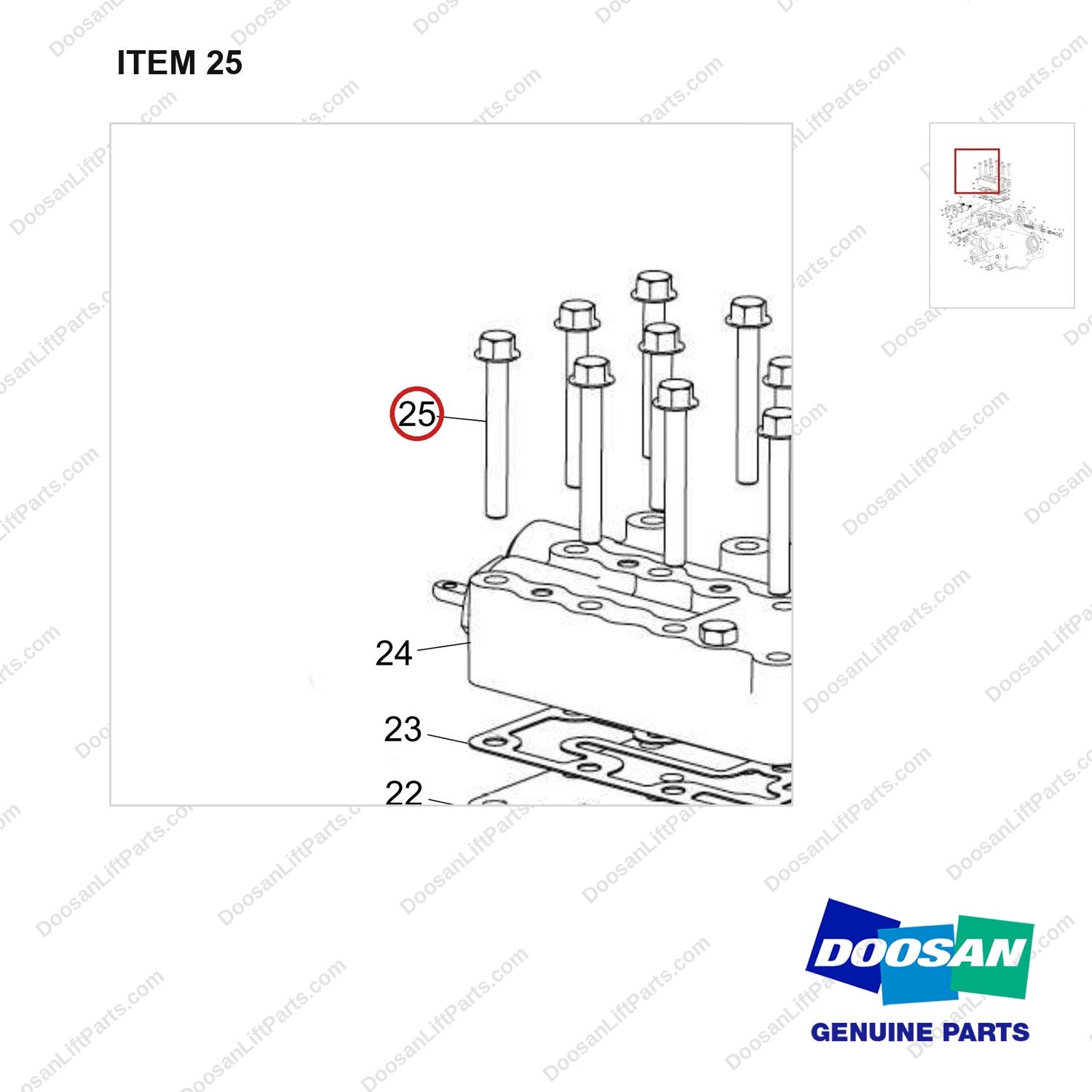 120112-02281 CASE,TRANSMISSION - parts diagram, item 25 shown - genuine Doosan / Bobcat forklift part