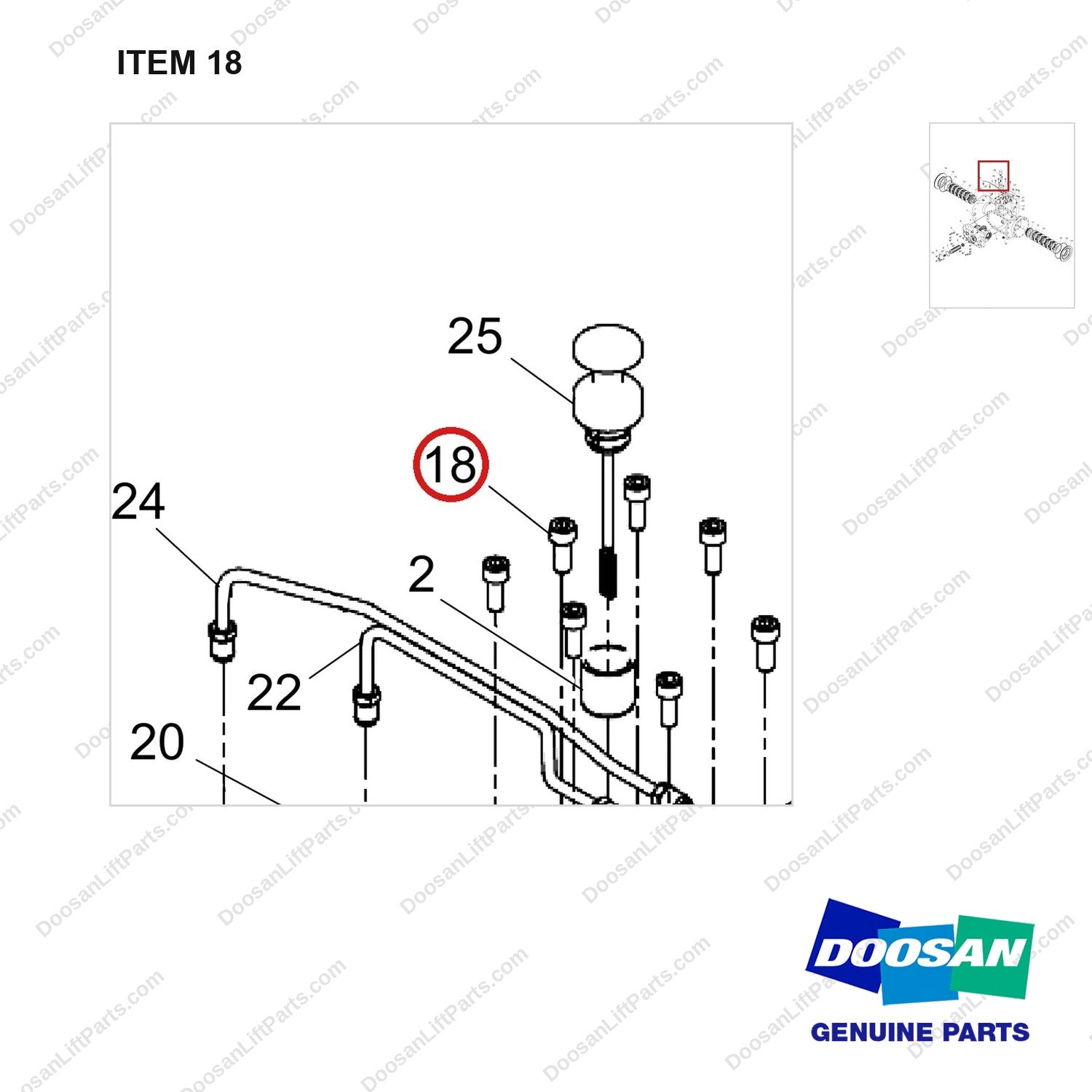 120112-02289 HOUSING ASSY,AXLE;FRONT - parts diagram, item 18 shown - genuine Doosan / Bobcat forklift part