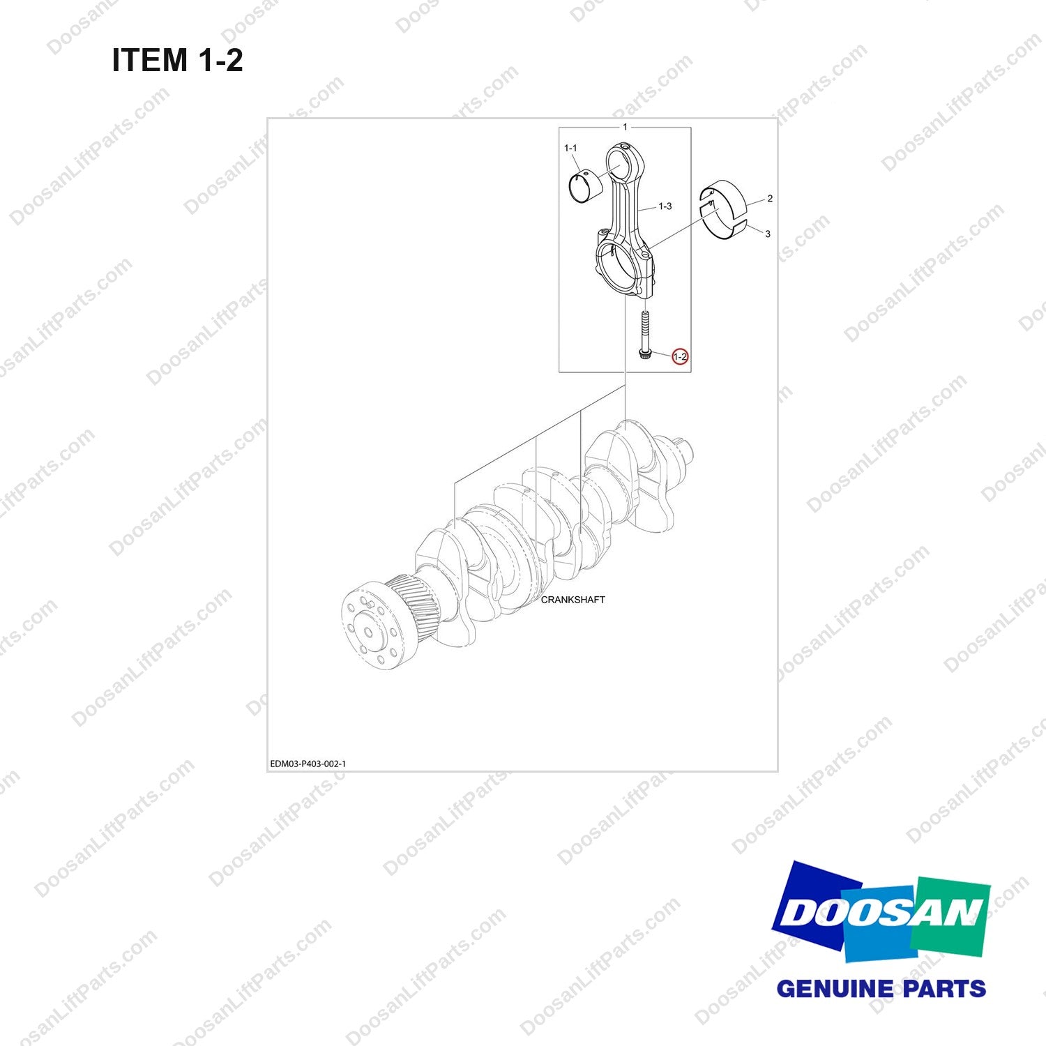 120112-02396 CONNECTING ROD,MOVING SYSTEM - full parts diagram, item 1-2 marked - genuine Doosan / Bobcat forklift part