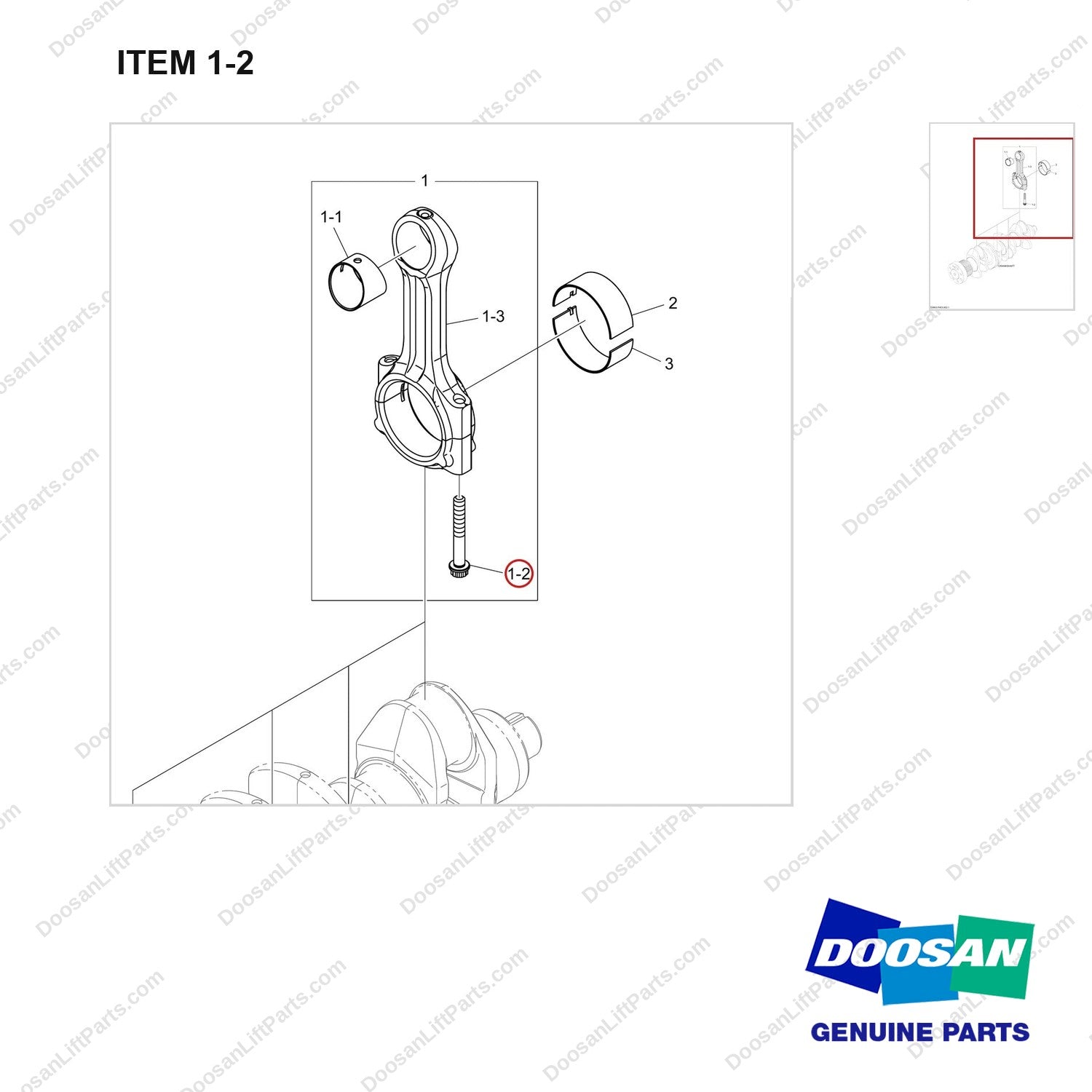 120112-02396 CONNECTING ROD,MOVING SYSTEM - parts diagram, item 1-2 shown - genuine Doosan / Bobcat forklift part