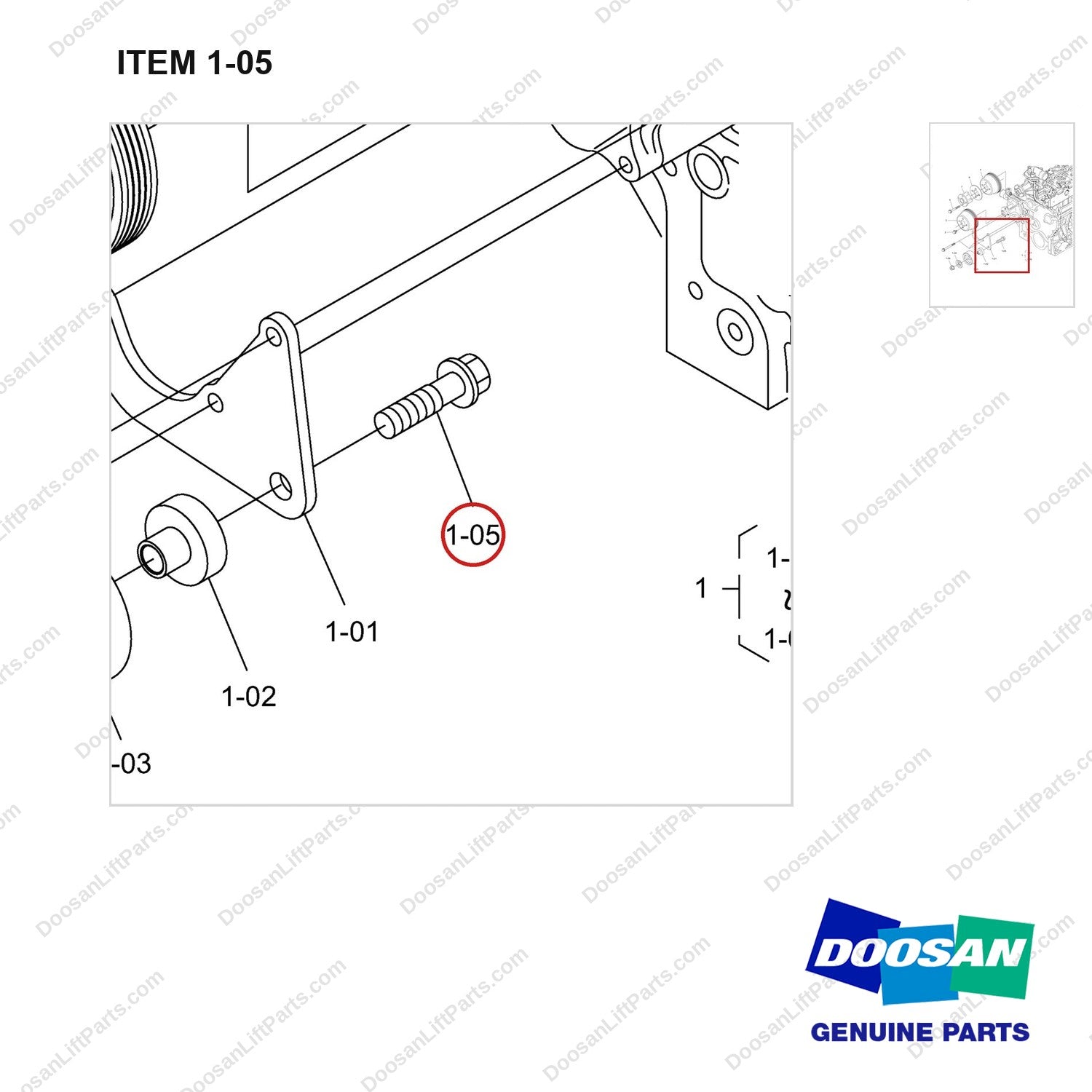 120112-02460 FAN GP - parts diagram, item 1-05 shown - genuine Doosan / Bobcat forklift part