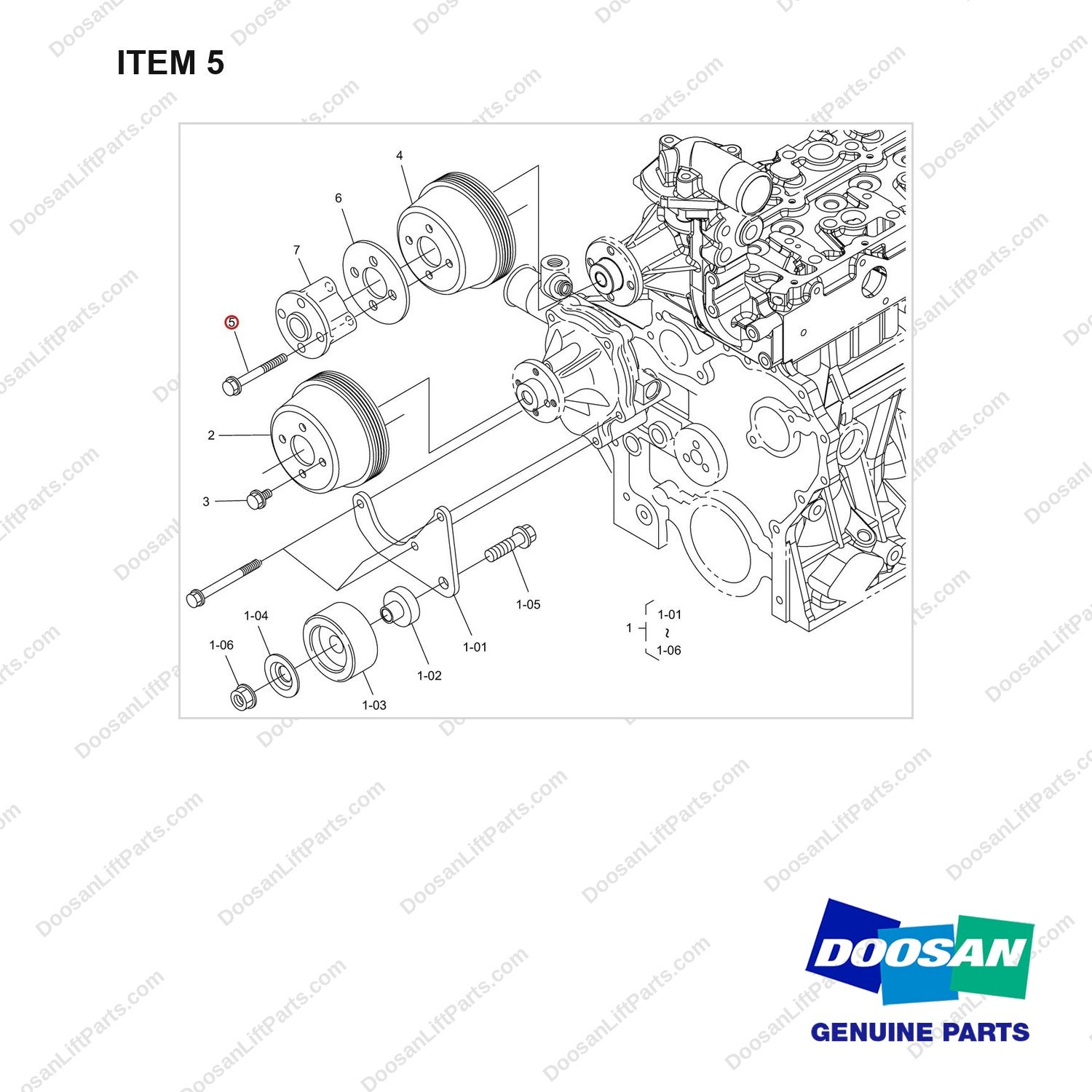 120112-02461 FAN GP - full parts diagram, item 5 marked - genuine Doosan / Bobcat forklift part