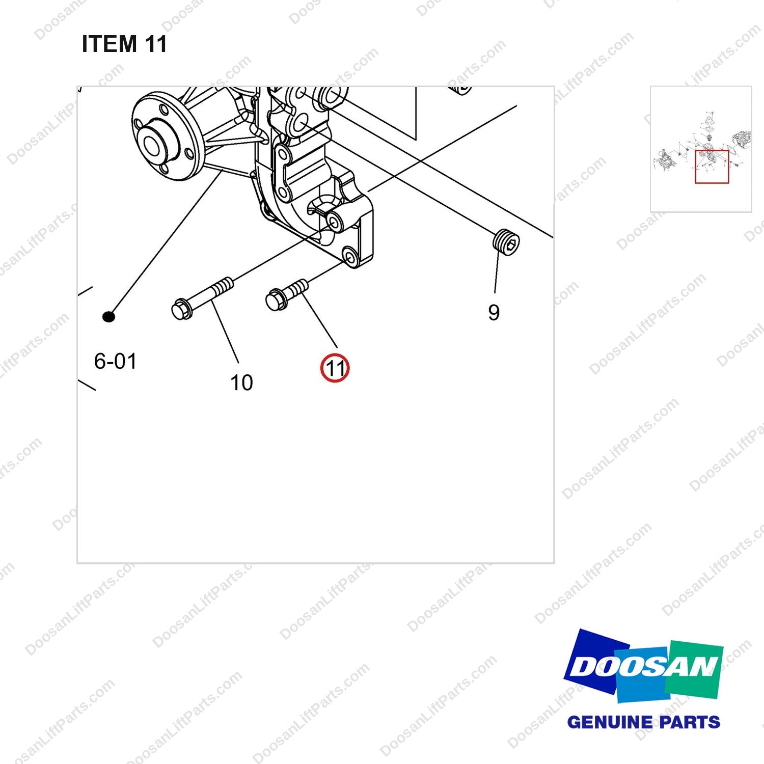 120112-02469 WATER FLANGE AND THERMOSTAT GP - parts diagram, item 11 shown - genuine Doosan / Bobcat forklift part