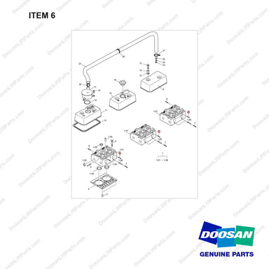 120117-00053 Cylinder Head - full parts diagram, item 6 marked - genuine Doosan / Bobcat forklift part