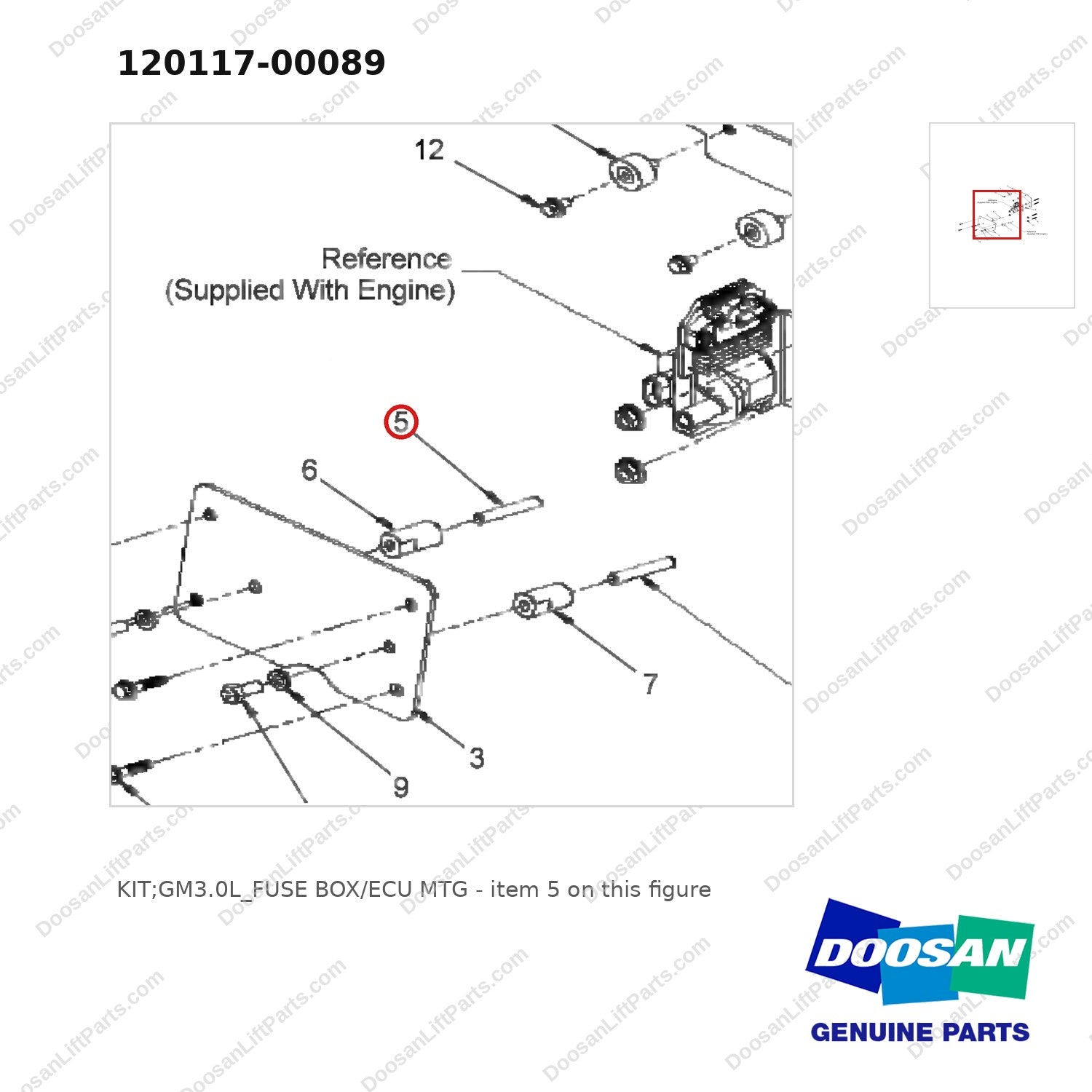 120117-00089 KIT;GM3.0L_FUSE BOX/ECU MTG - parts diagram, item 5 shown - genuine Doosan / Bobcat forklift part
