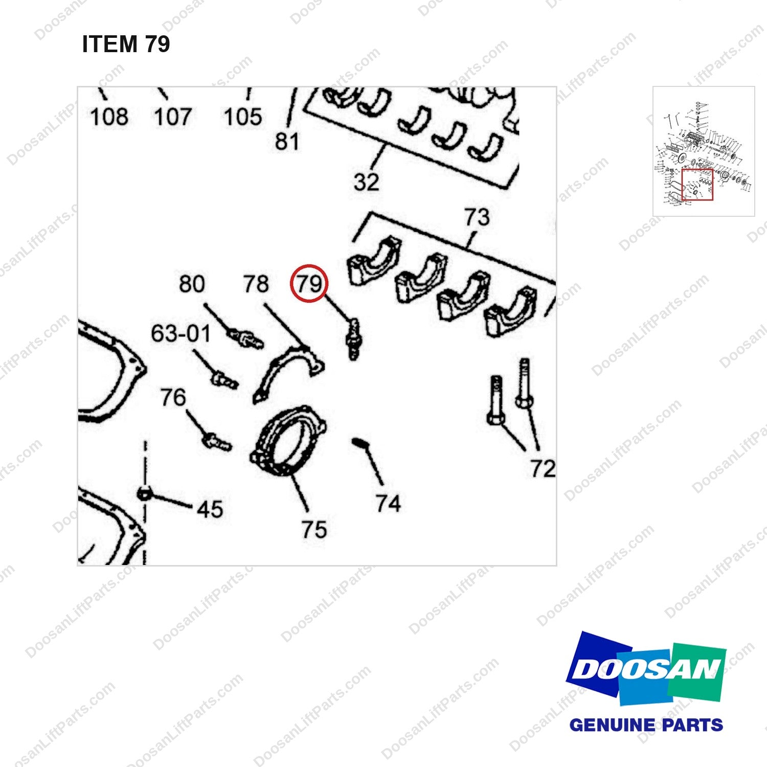 120117-00092 BASE ENGINE GROUP_02;GM3.0L - parts diagram, item 79 shown - genuine Doosan / Bobcat forklift part
